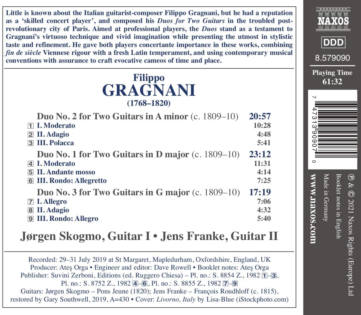 Jorgen Skogmo 필리포 그라냐니 : 기타 이중주 1-3번 (Flippo Gragnani: Masterful Guitar Duos - Guitar Duos Nos. 1-3)  