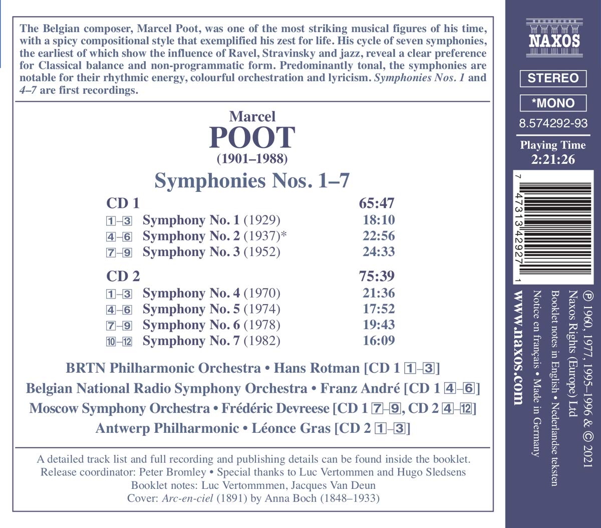 Franz Andre 마르셀 풋 : 교향곡 1-7번 (Marcel Poot: Symphonies Nos. 1-7) 