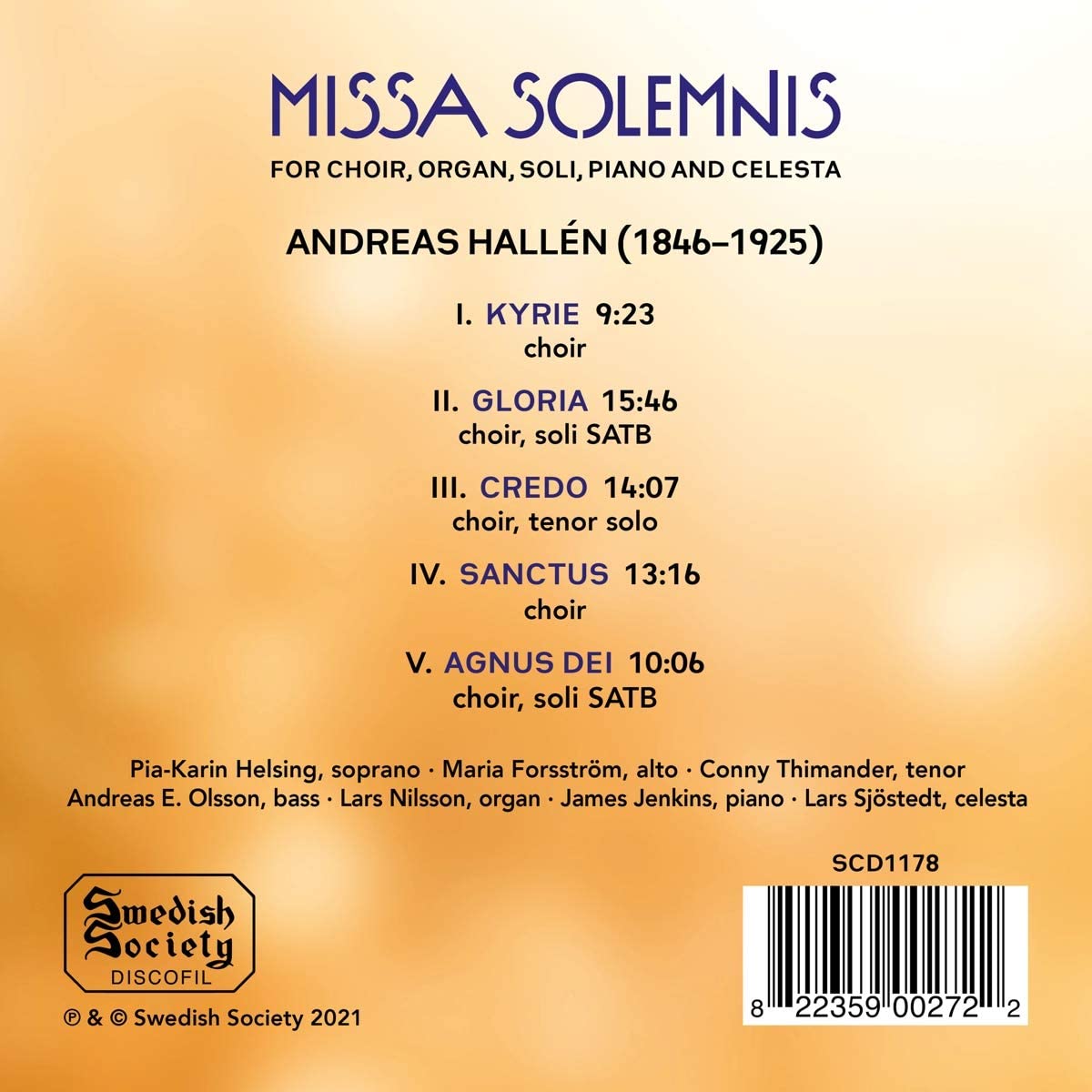 Erik Westberg 안드레아스 할렌: 장엄미사 (Andreas Hallen: Missa Solemnis) 