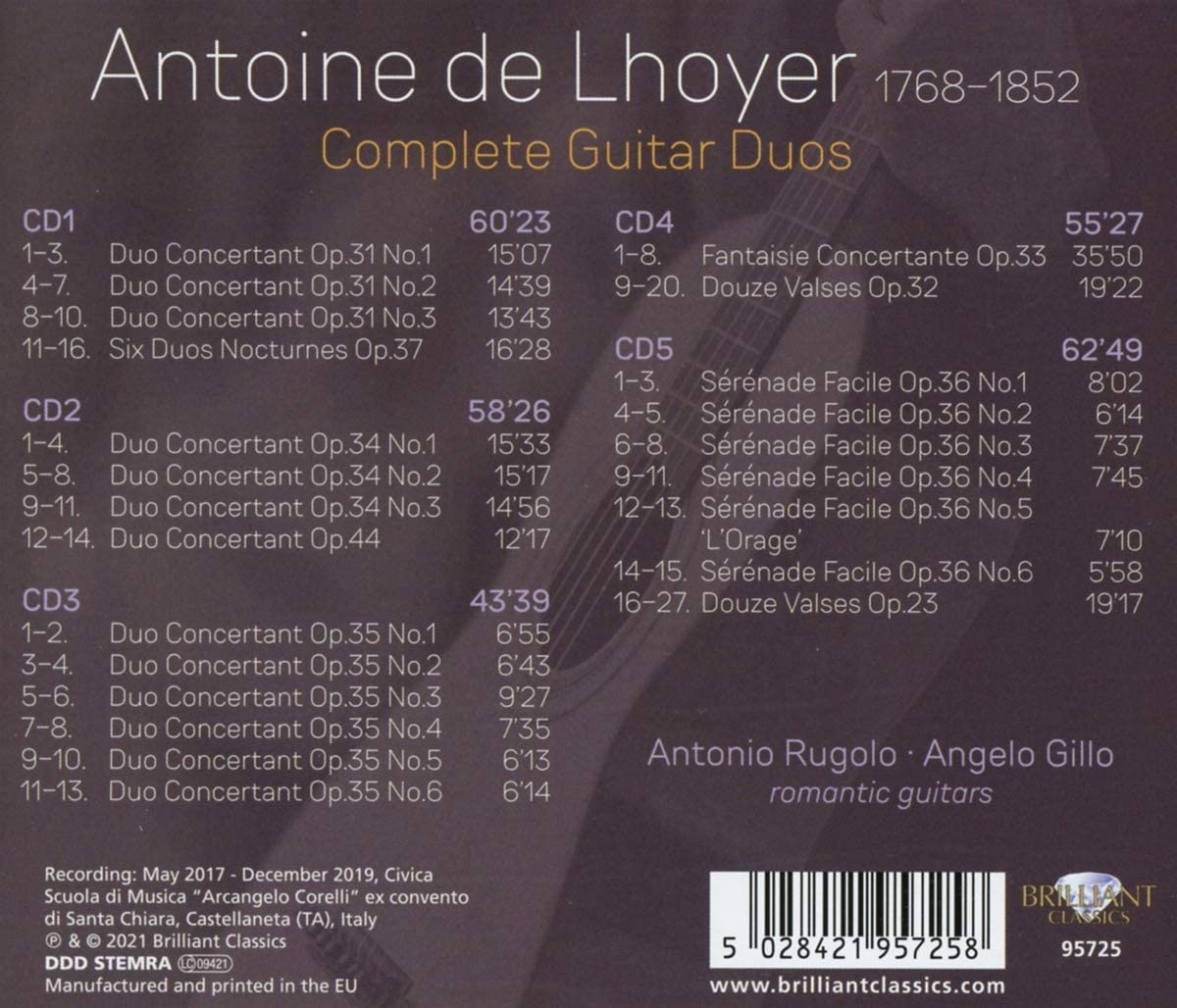 Antonio Rugolo / Angelo Gillo 앙투안 드 로예르: 기타 이중주 전곡 (Antoine de Lhoyer: Complete Guitar Duos) 