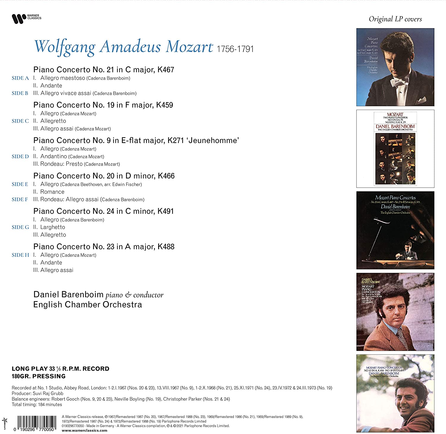 Daniel Barenboim 모차르트: 피아노 협주곡 9번, 19-21번, 23-24번 - 다니엘 바렌보임 [4LP] 