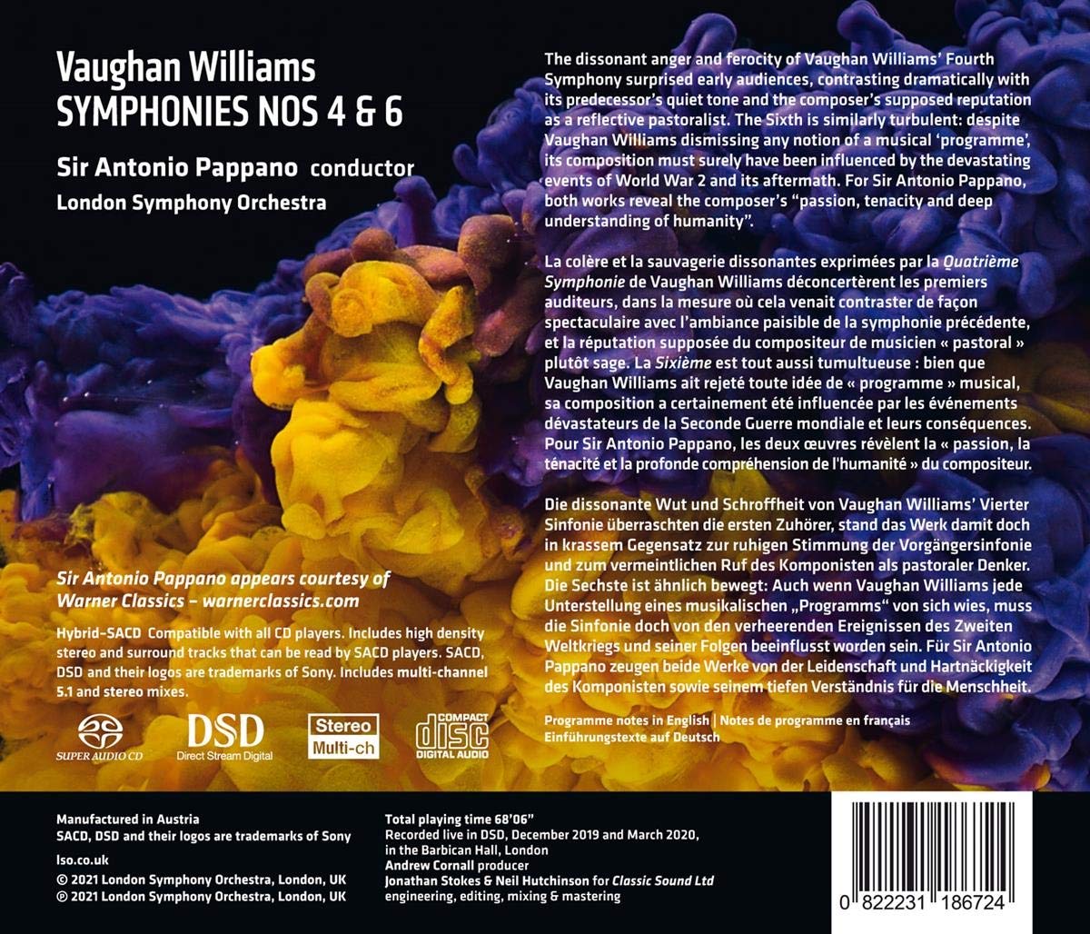 Antonio Pappano 본 윌리암스: 교향곡 4, 6번 (Vaughan Williams: Symphonies Nos. 4, 6) 