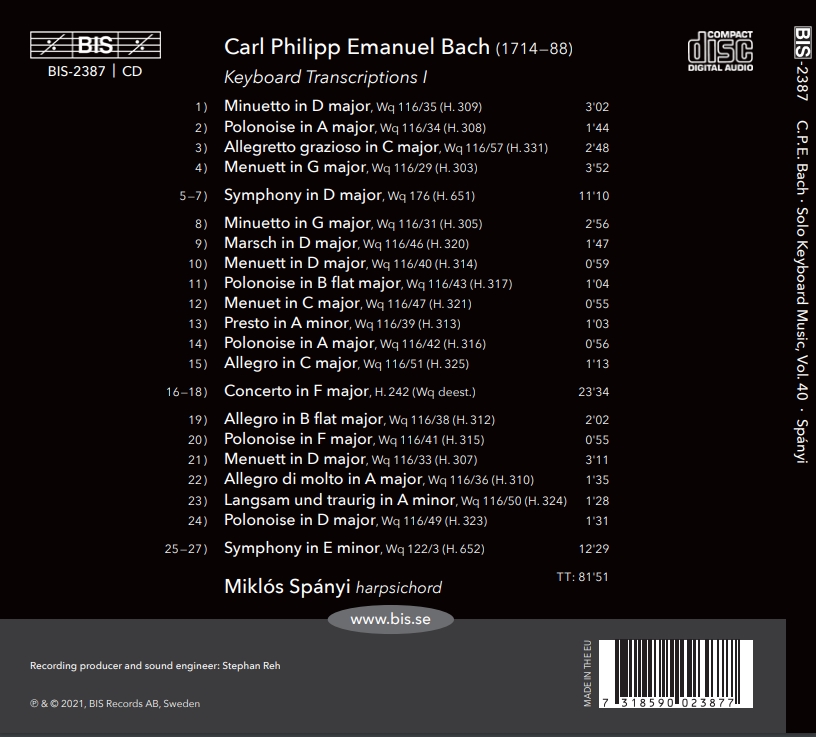 Miklos Spanyi 칼 필립 엠마누엘 바흐: 솔로 키보드 음악 40집 (C.P.E. Bach: The Solo Keyboard Music Vol.40)