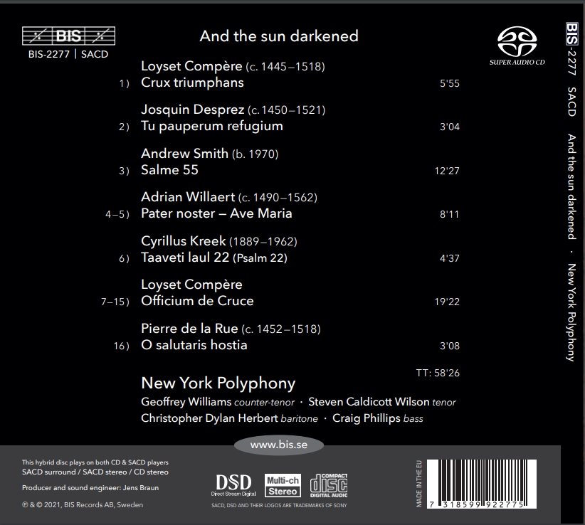 New York Polyphony 수난절 음악 '그리고 태양은 빛을 잃었다' (And The Sun Darkened - Music For Passiontide)