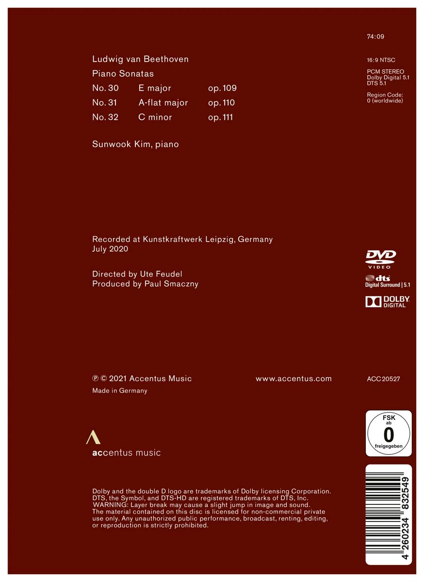 김선욱 - 베토벤: 피아노 소나타 30, 31, 32번 (Beethoven: The Last Three Sonatas) [DVD] 