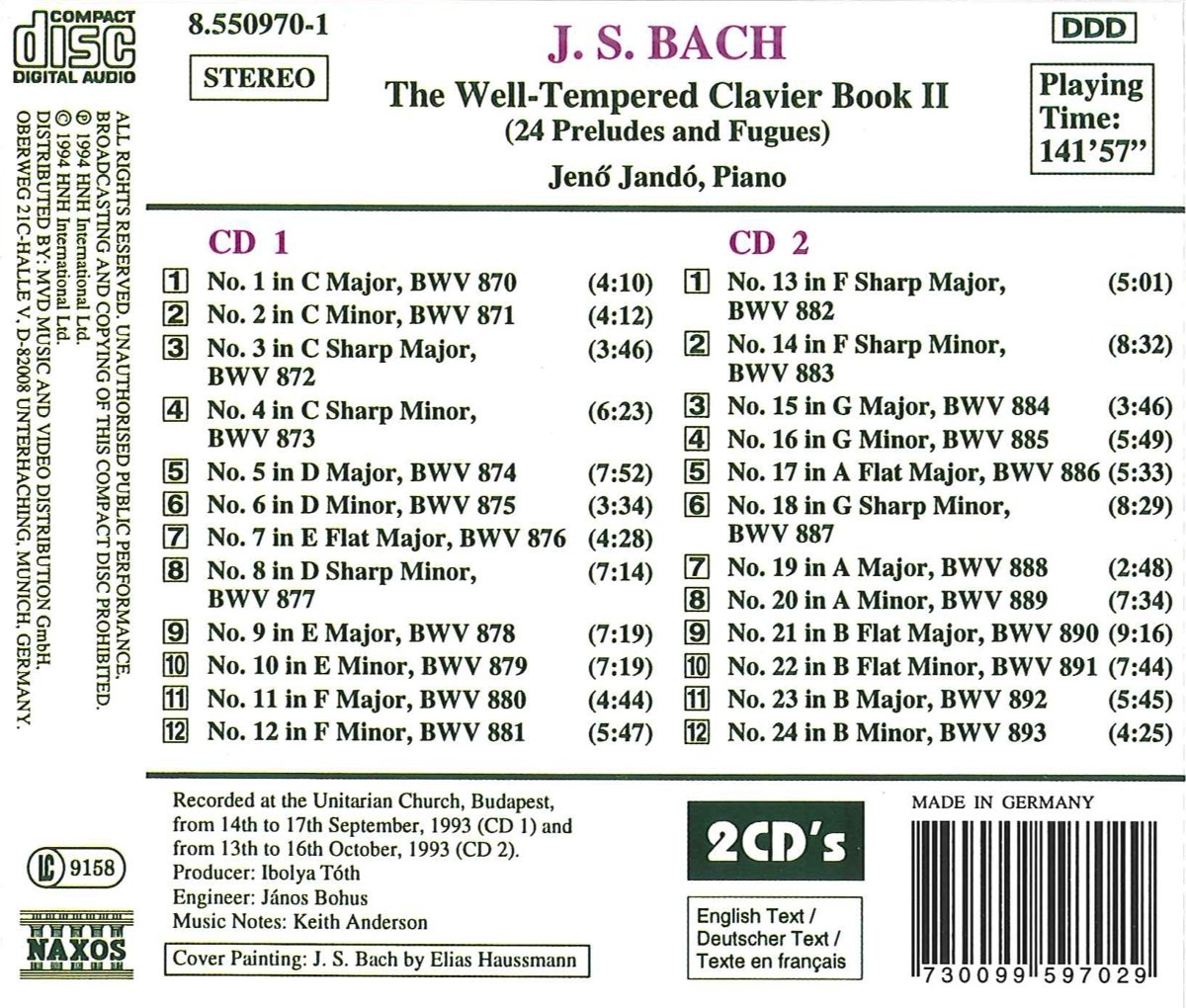 Jeno Jando 바흐: 평균율 클라비어 곡집 2권 (J.S.Bach: Well-Tempered Clavier Book II) 