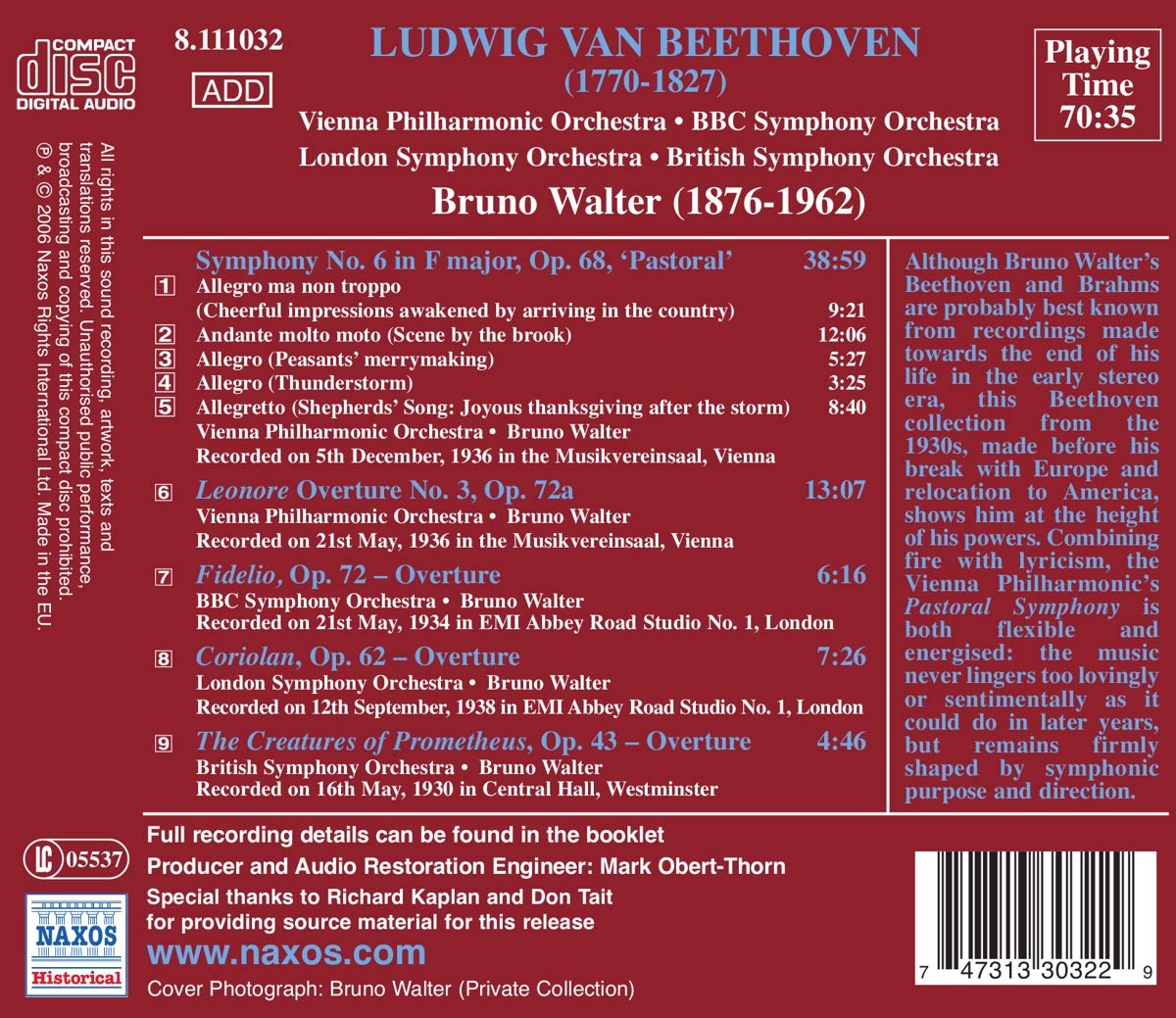 Bruno Walter 베토벤: 교향곡 6번 '전원' (Beethoven: Symphony Op.68 'Pastoral') 