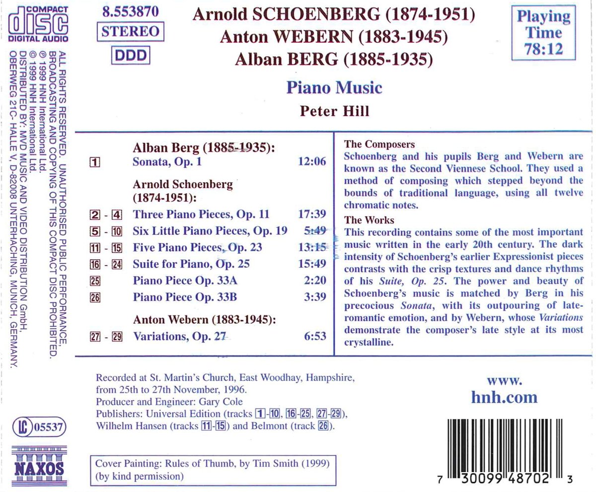 Peter Hill 베르그 / 쇤베르크 / 베버른: 피아노 작품 모음 (Berg / Schoenberg / Webern: Piano Works) 