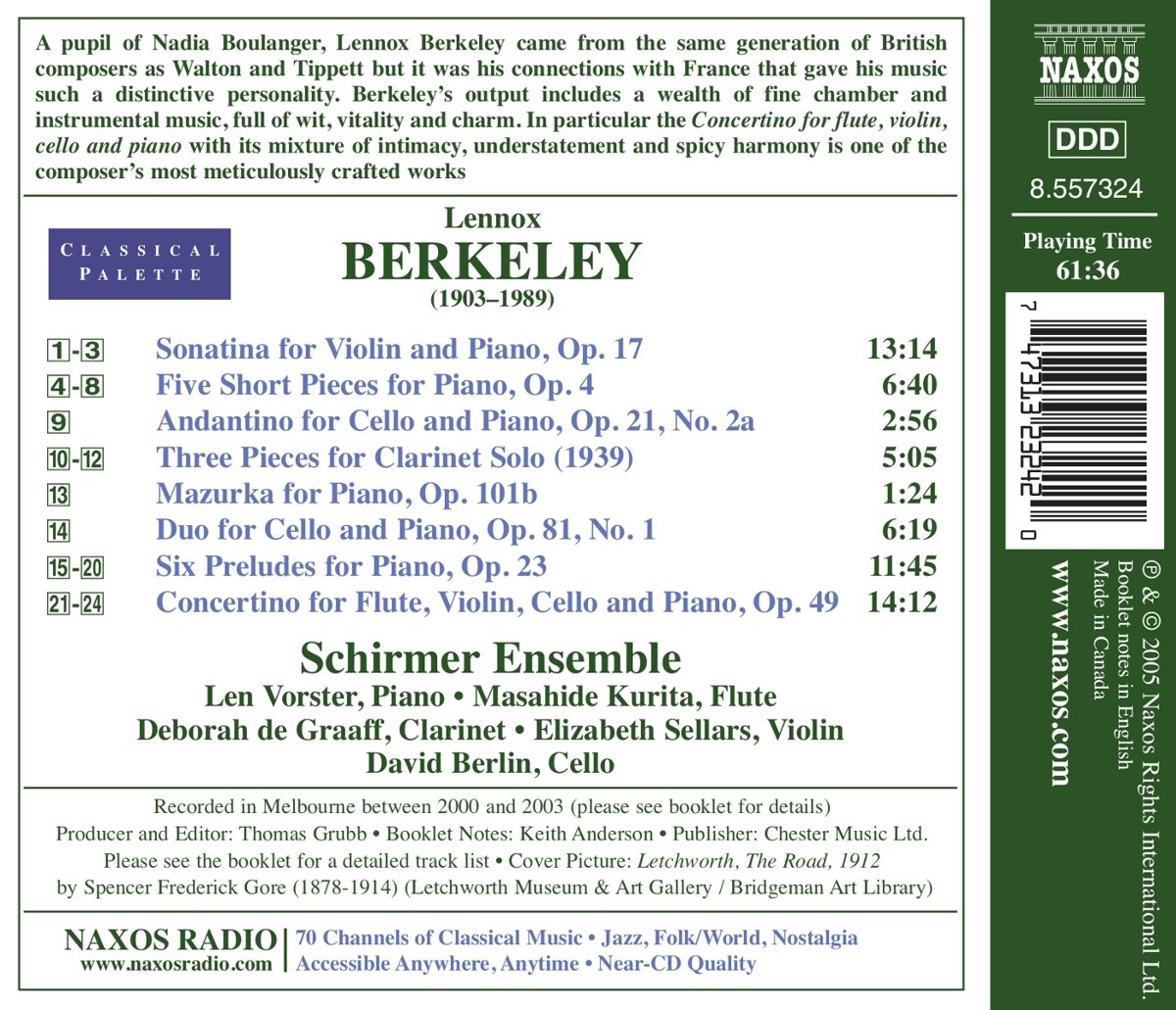 Schirmer Ensemble 레녹스 버클리: 현악 모음집 (Lennox Berkeley: Sonatina for Violin and Piano Op.17, Duo for Cello and Piano Op.101b) 