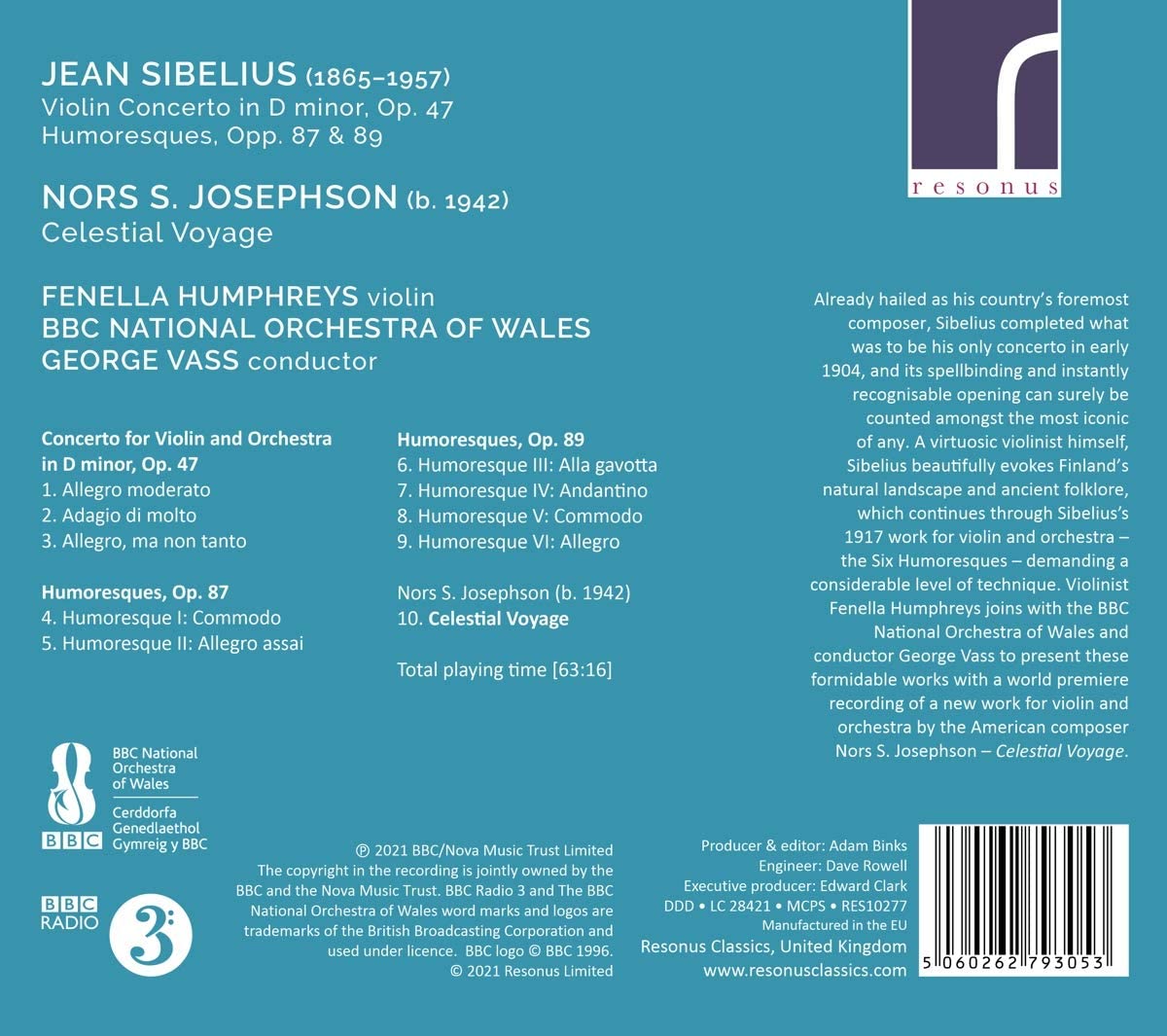 Fenella Humphreys 시벨리우스: 바이올린 협주곡, 유모레스크 / 조셉슨: 천국 여행 (Sibelius: Violin Concerto Op.47, Humoresques Opp.87, 89 / Josephson: Celestial Voyage) 