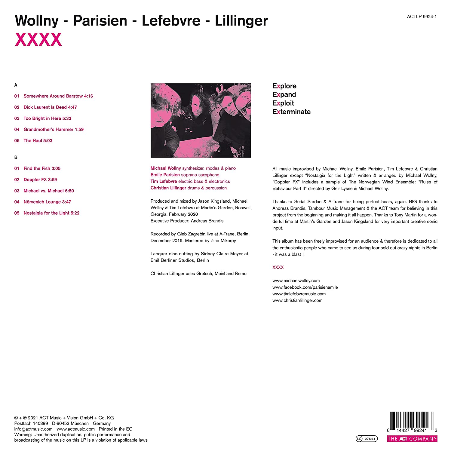 Michael Wolln / Emile Parisien / Tim Lefebvre / Christian Lillinger - XXXX [LP] 