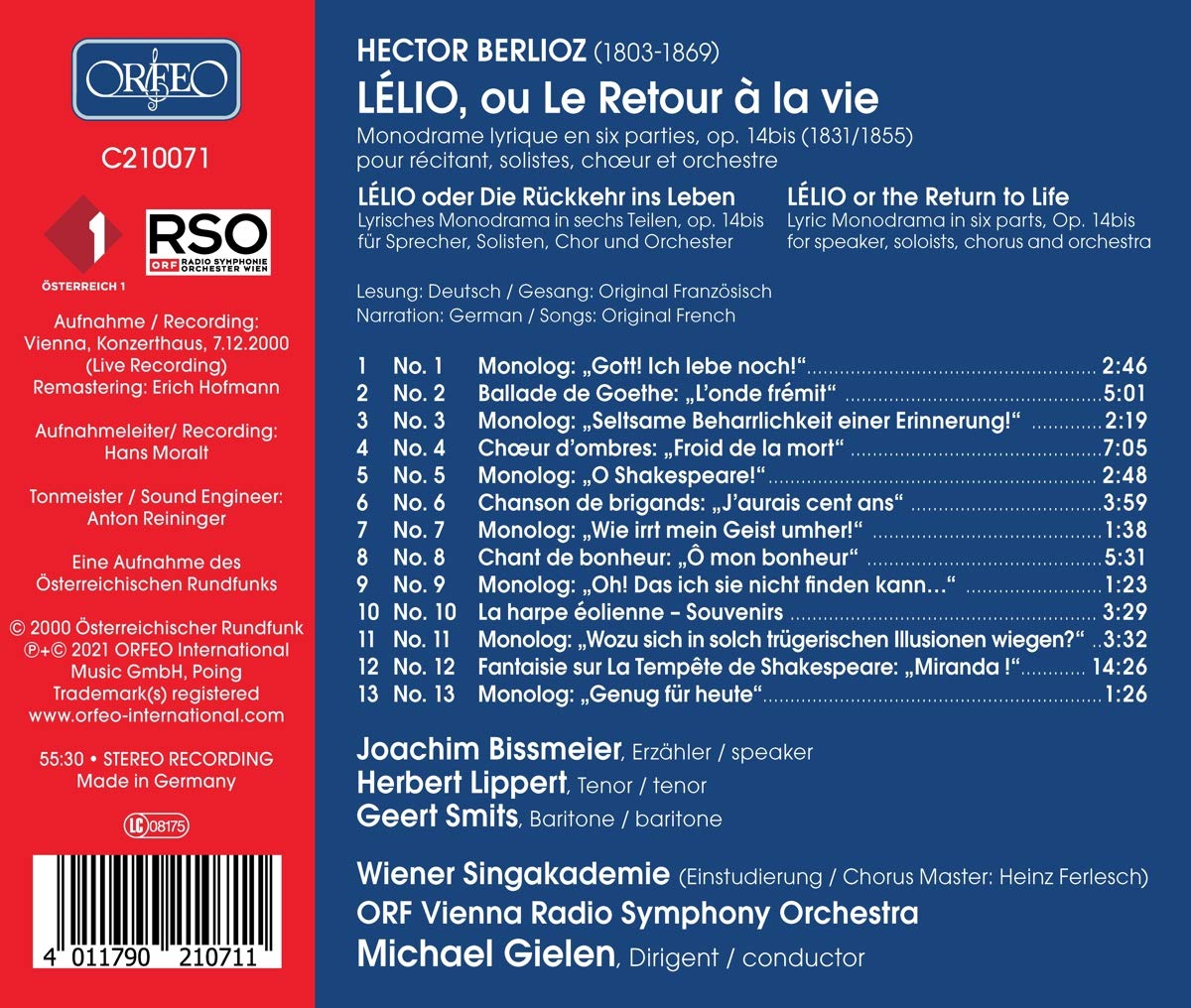 Michael Gielen 베를리오즈: 6부작 모노드라마 '렐리오, 삶으로의 귀환' (Berlioz: Lelio Op.14b) 
