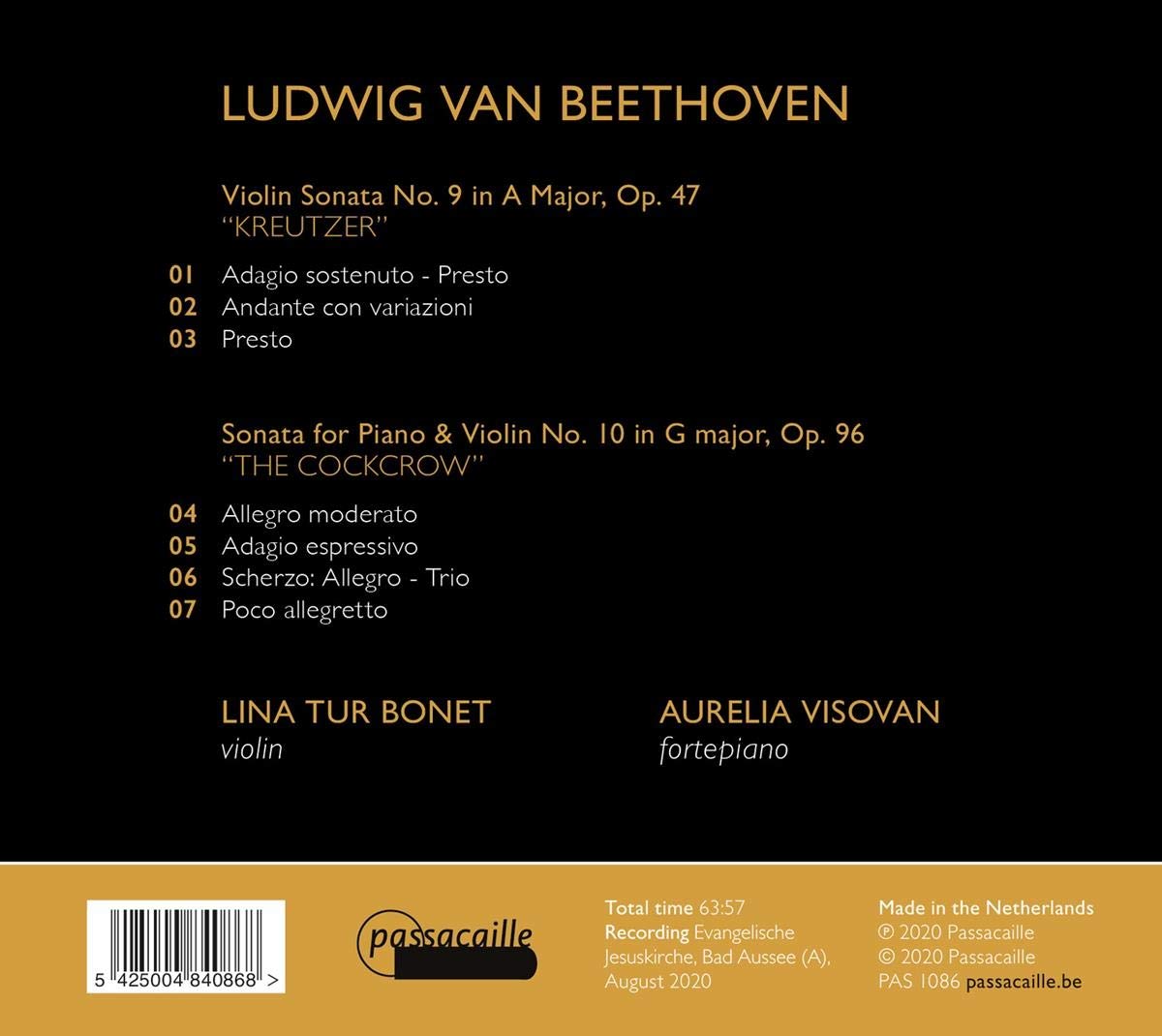 Lina Tur Bonet / Aurelia Visovan 베토벤: 바이올린 소나타 9번 '크로이처', 10번 (Beethoven: Violin Sonatas Op.47 'Kreutzer', Op.96) 