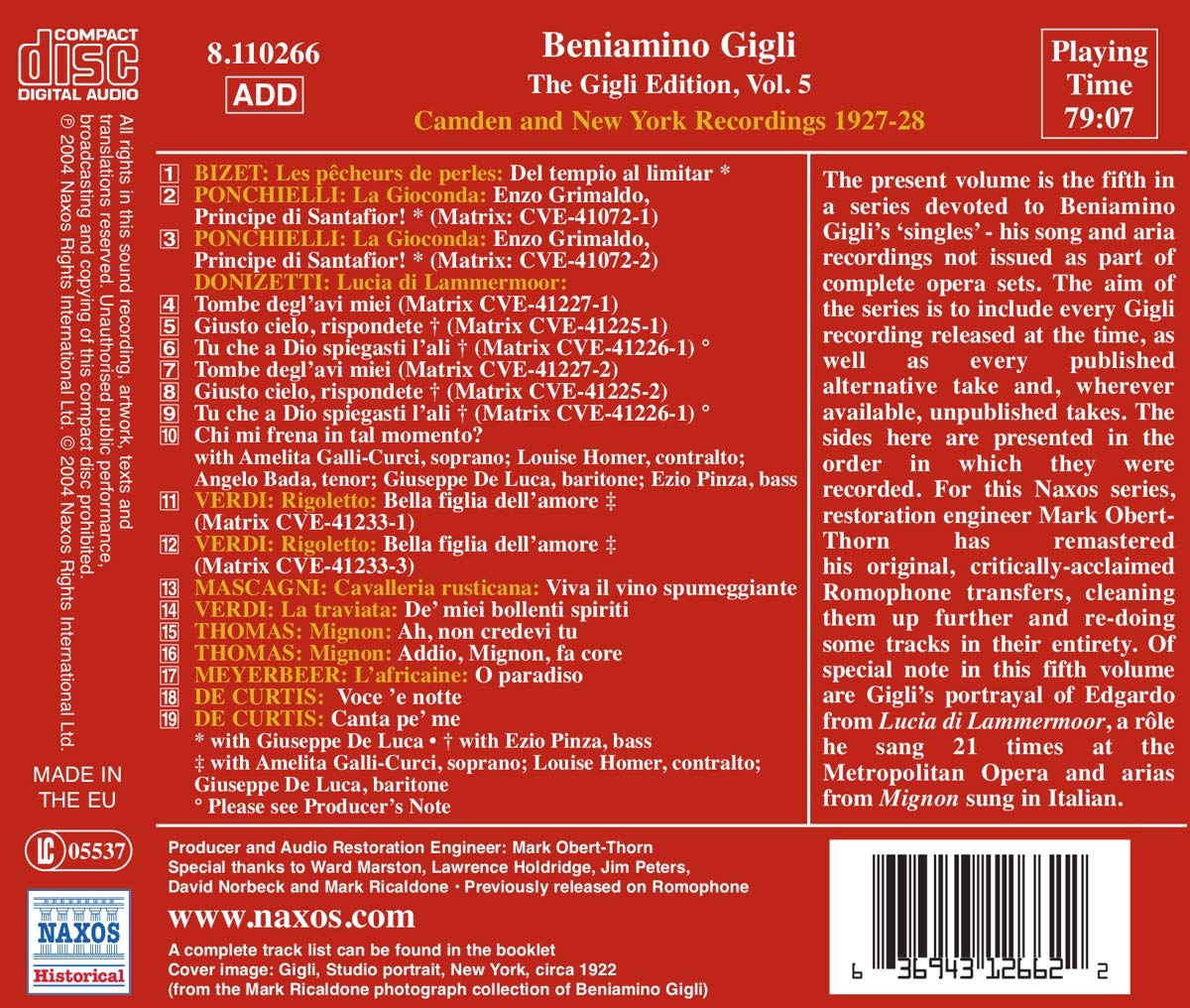 Benjamino Gigli 베니아미노 질리 에디션 5집 (Benjamino Gigli: Edition Vol. 5) 