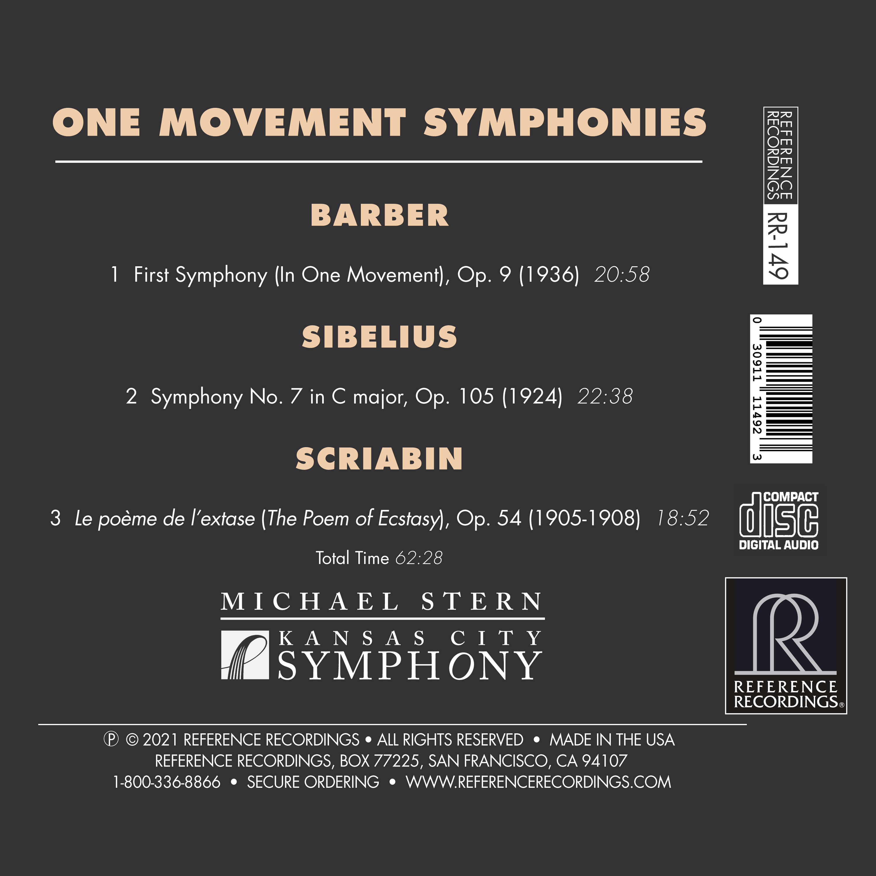 Michael Stern 바버 / 스크리아빈 / 시벨리우스: 한 악장 교향곡 (Barber / Scriabin / Sibelius: One Movement Symphonies) 