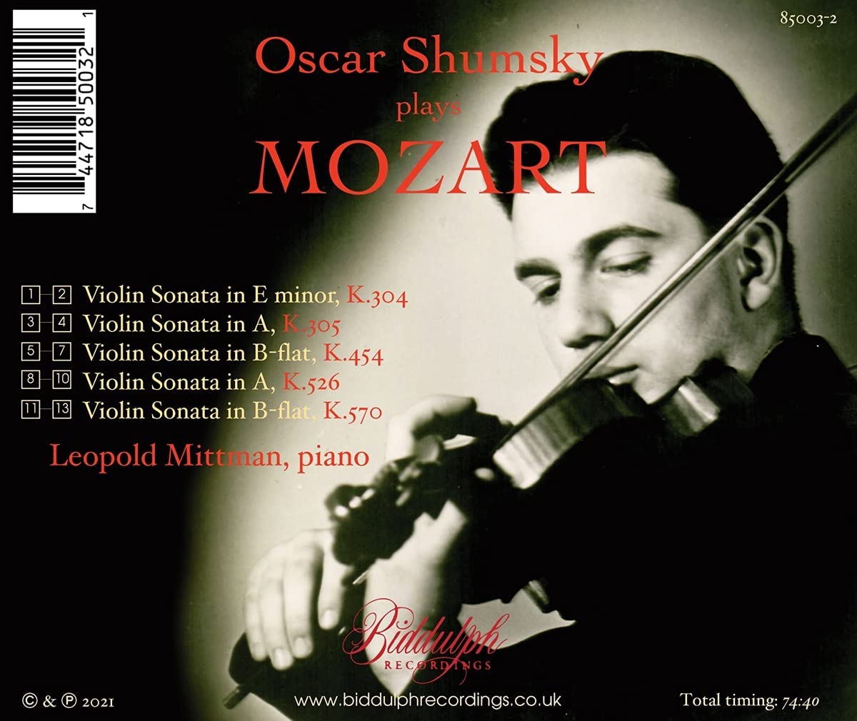 Oscar Shumsky 모차르트: 바이올린 소나타 (Mozart: Violin Sonatas K.304, K.305, K.454, K.526, K.570) 