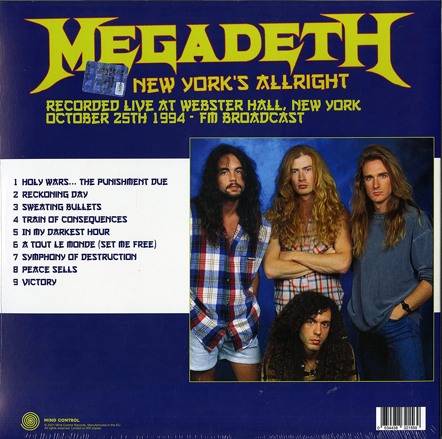Megadeth (메가데스) - New York's Alright: Recorded Live At Webster Hall, New York, October 25th 1994 : FM Broadcast [LP] 