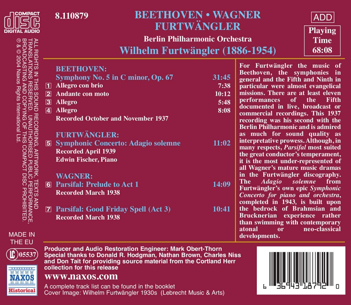 Edwin Fischer 윌리엄 푸르트뱅글러가 지휘하는 베를린 필하모닉 오케스트라 (Great Conductors - Wilhelm Furtwangler) 