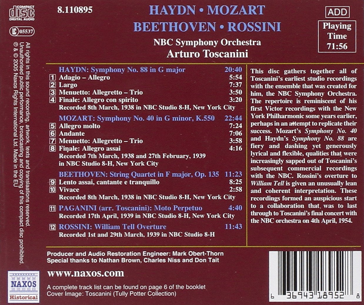 Arturo Toscanini 하이든: 교향곡 88번 / 모차르트: 교향곡 40번 (Haydn : Symphony No.88 / Mozart : Symphony No.40 'Toscanini')