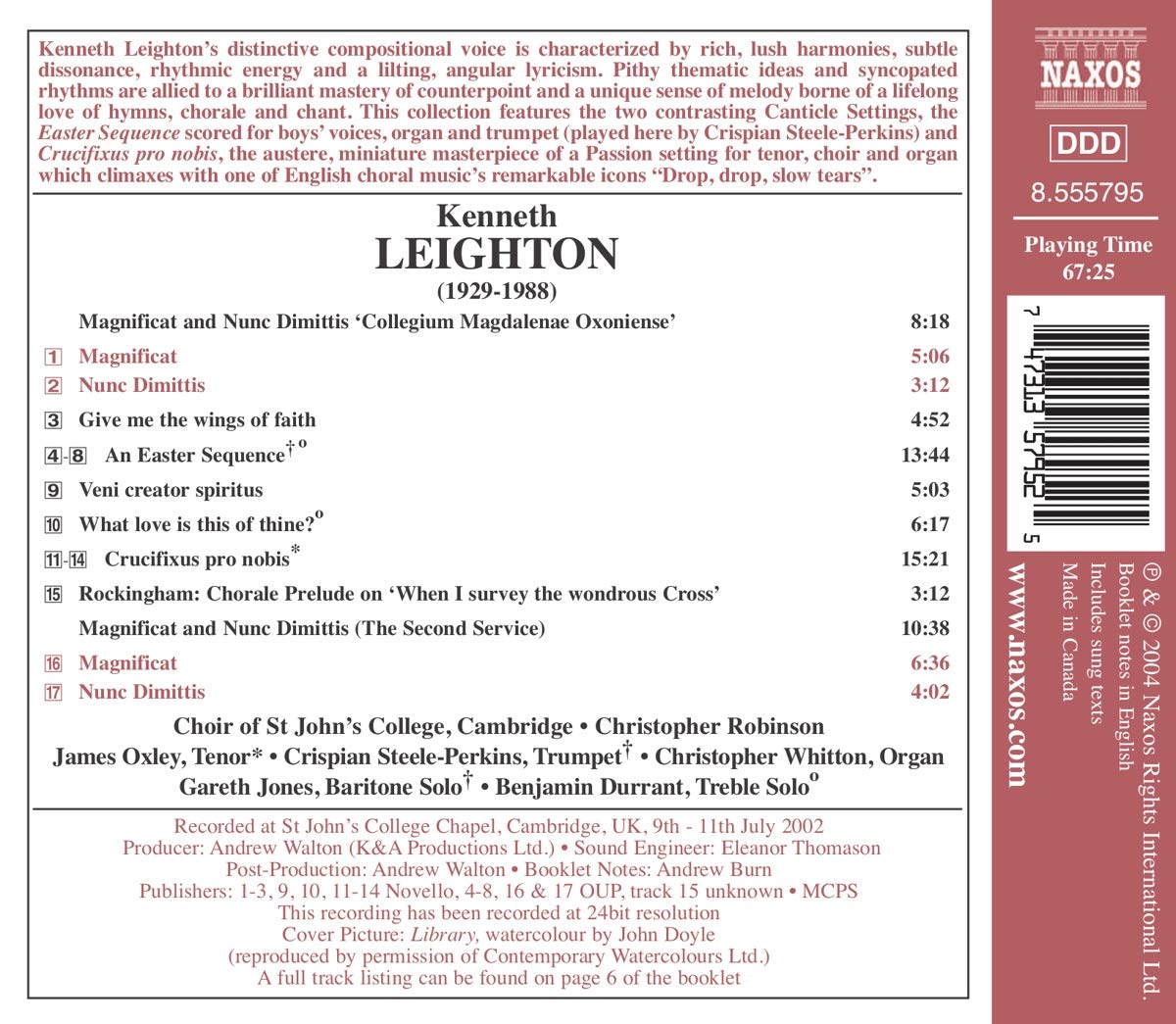 Christopher Robinson 케네스 라이톤: 종교 합창음악 모음 (Kenneth Leighton : Sacred Choral Music) 