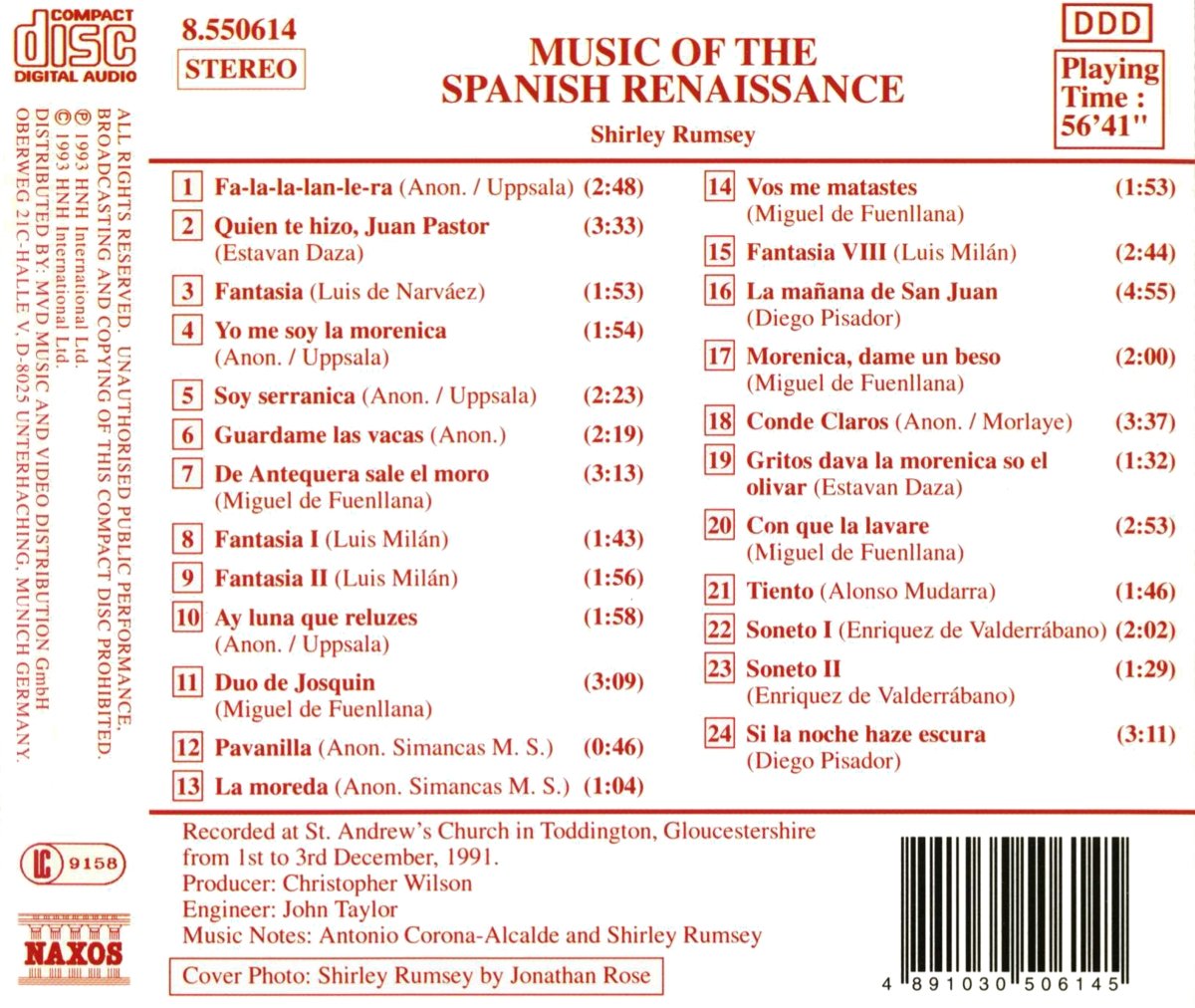 Shirley Rumsey 스페인 르네상스 시대의 음악 (Music of the Spanish Renaissance) 