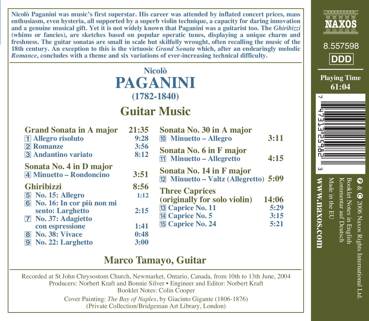 Marco Tamayo 파가니니: 기타 소나타 (Paganini: Sonata for Guitar Nos.4, 6, 14, 30) 