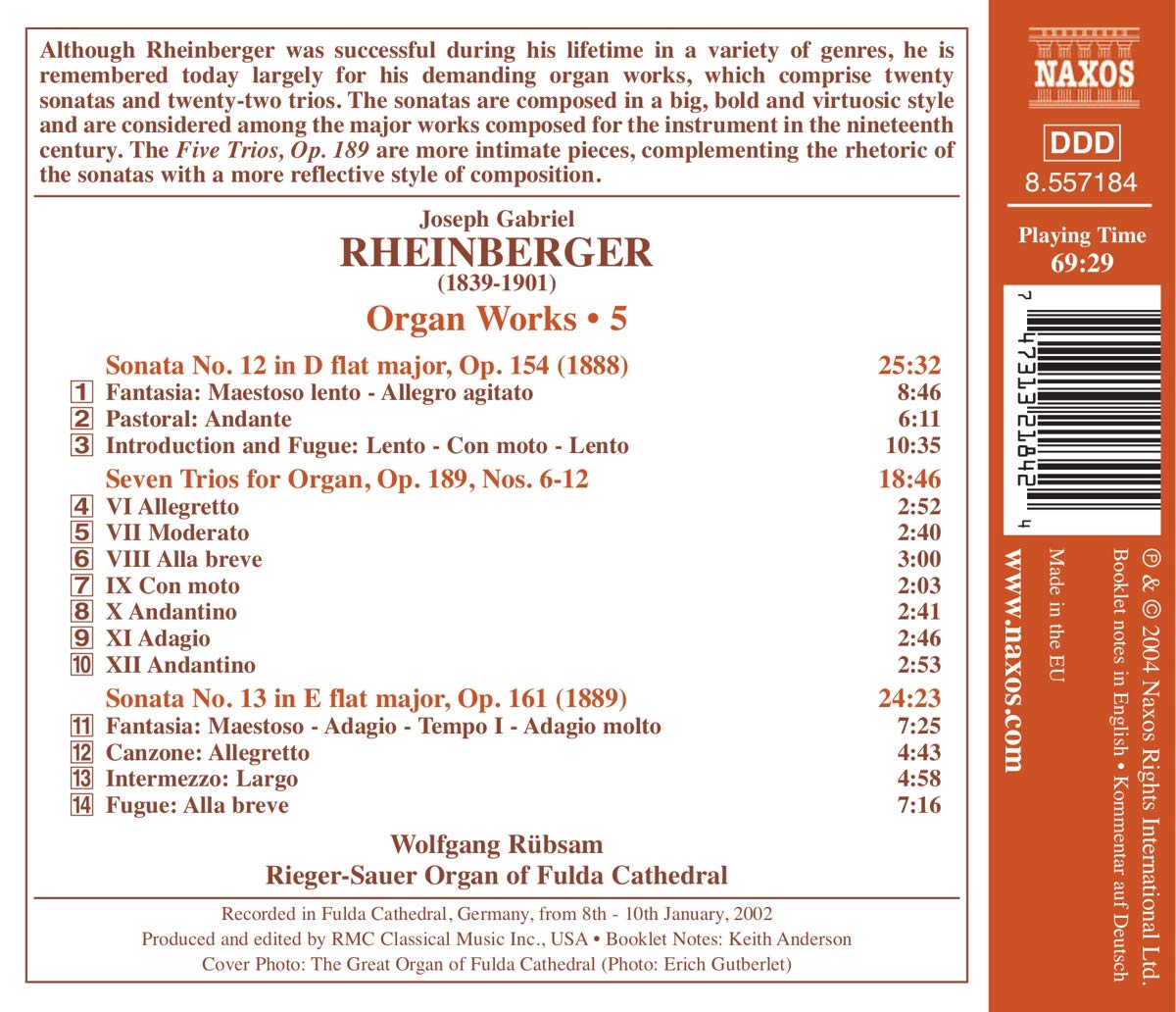 Wolfgang Rubsam 라인베르거: 오르간 작품집 (Josef Rheinberger: Organ Works) 