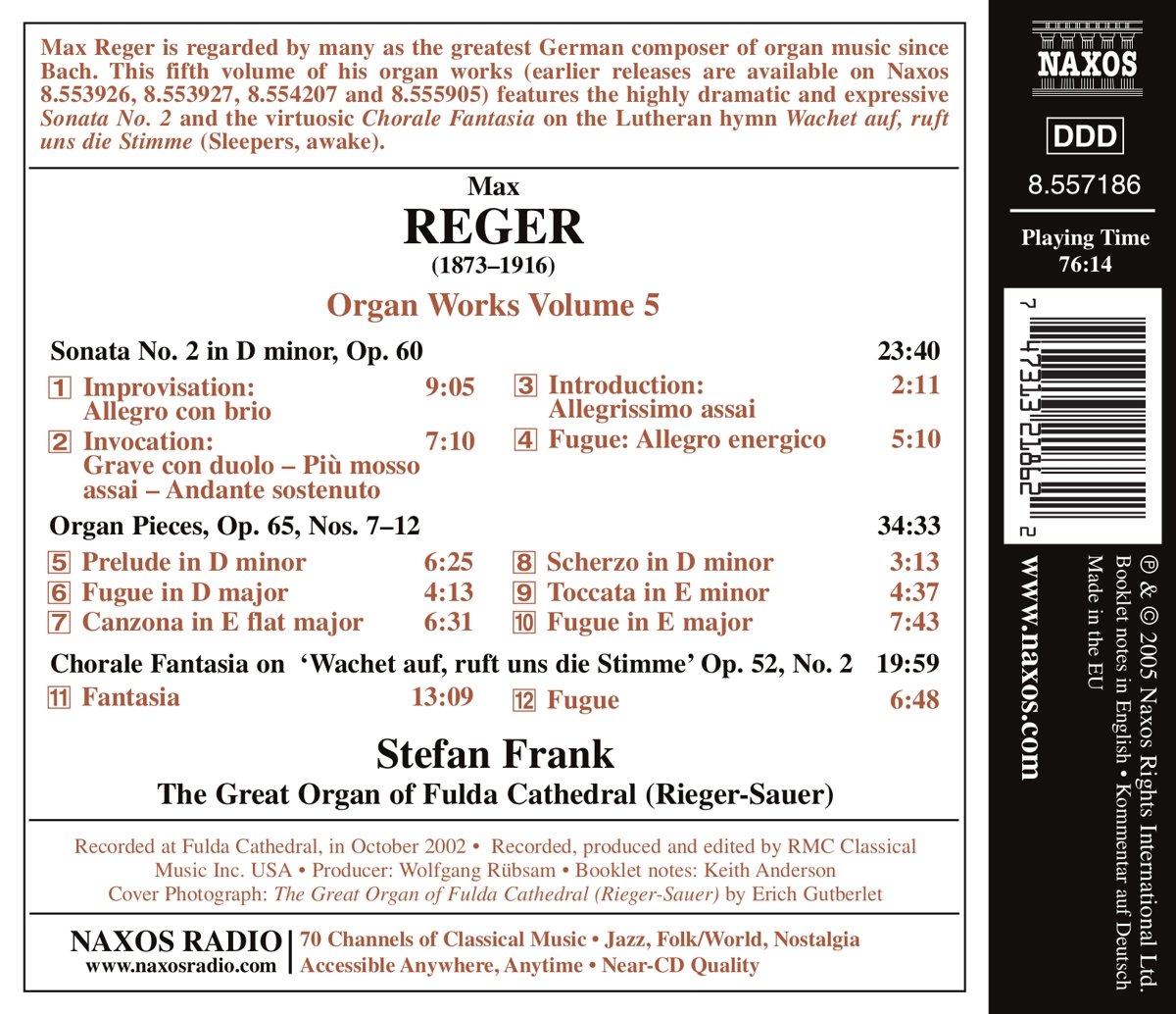 Stefan Frank 막스 레거: 오르간 작품집 5집 (Max Reger: Organ Works Vol. 5) 