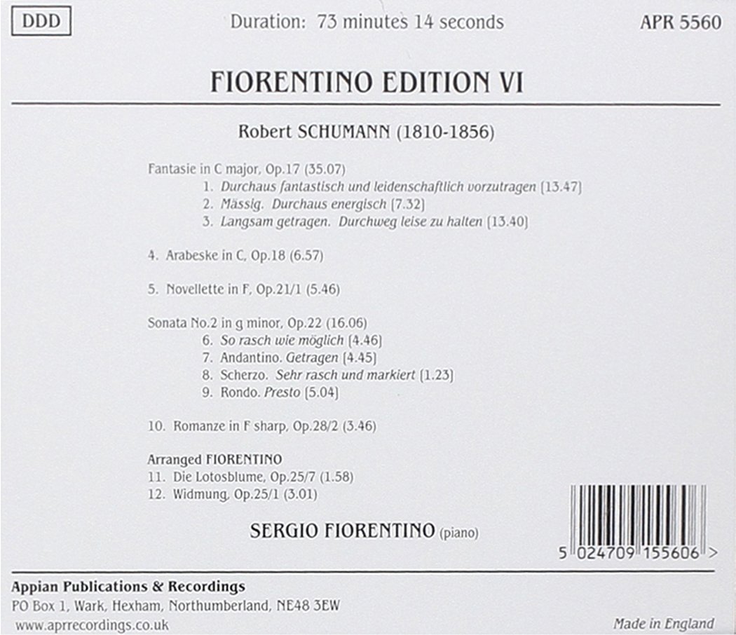 Sergio Fiorentino 세르지오 피오렌티노가 연주하는 슈만 (Schumann: Fantasie Op.17, Piano Sonata No.2, Arabeske Op.18, Novellette No.1, Romanze No.2) 