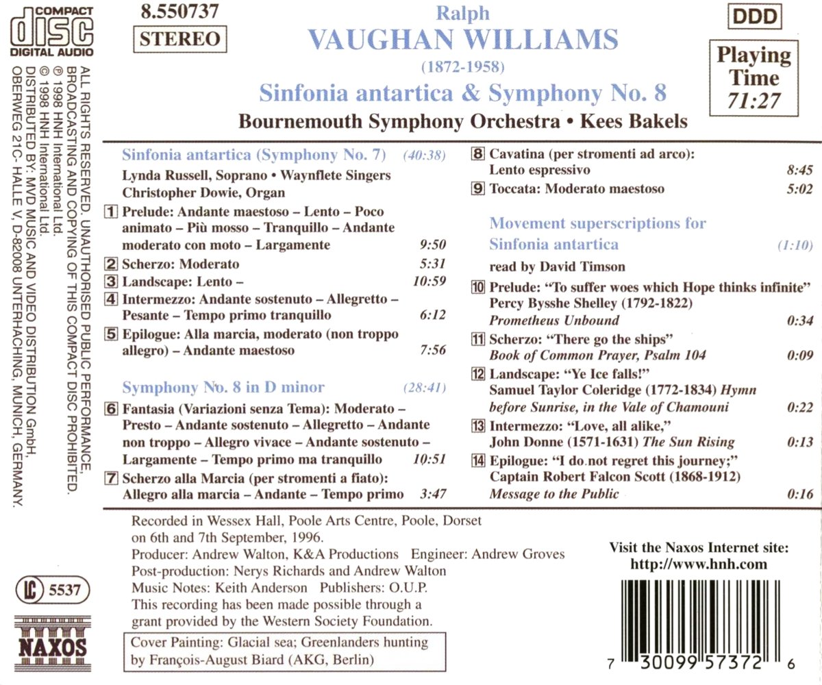 Kees Bakels 본 윌리엄스: 교향곡 7, 8번 (Ralph Vaughan Williams : Symphonies Nos.7, 8) 