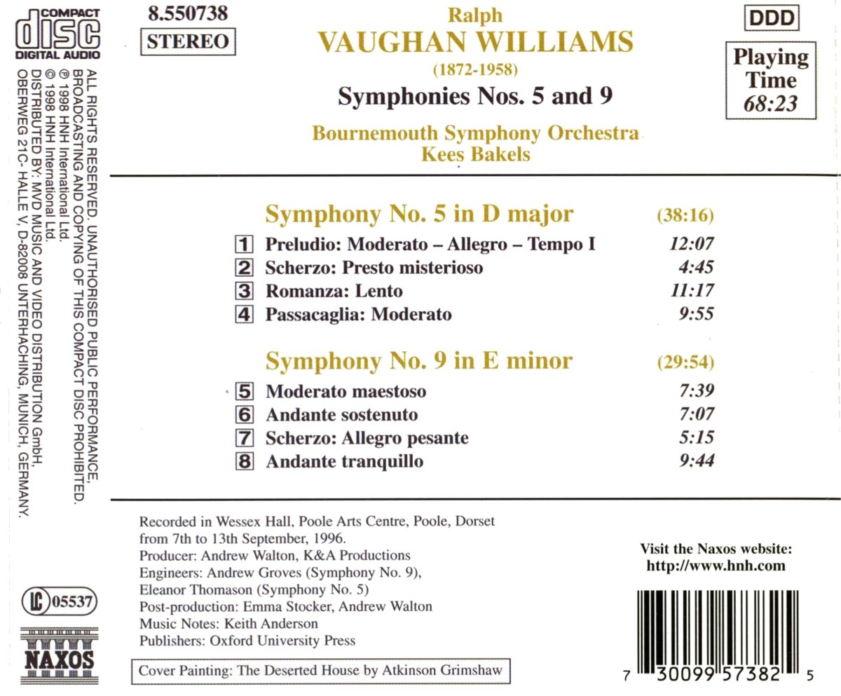 Kees Bakels 본 윌리엄스: 교향곡 5, 9번 (Ralphs Vaughan Williams: Symphonies Nos. 5, 9) 