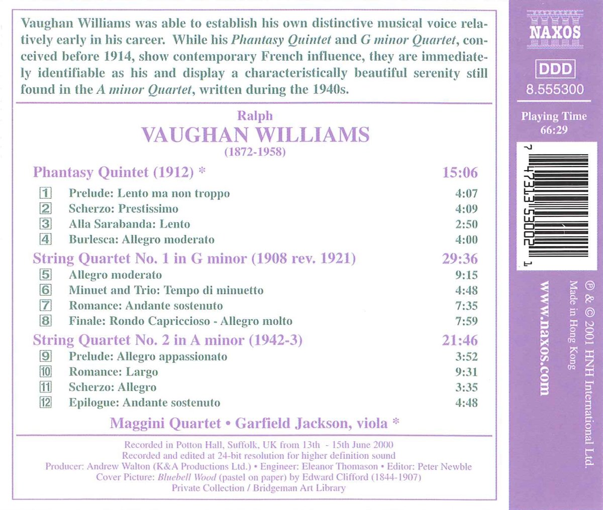 Garfield Jackson 본 윌리엄스: 현악 사중주 1, 2번 (Vaughan Williams : String Quartets Nos. 1, 2) 
