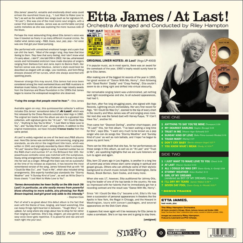 Etta James (에타 제임스) - At Last [옐로우 픽쳐 디스크 LP] 