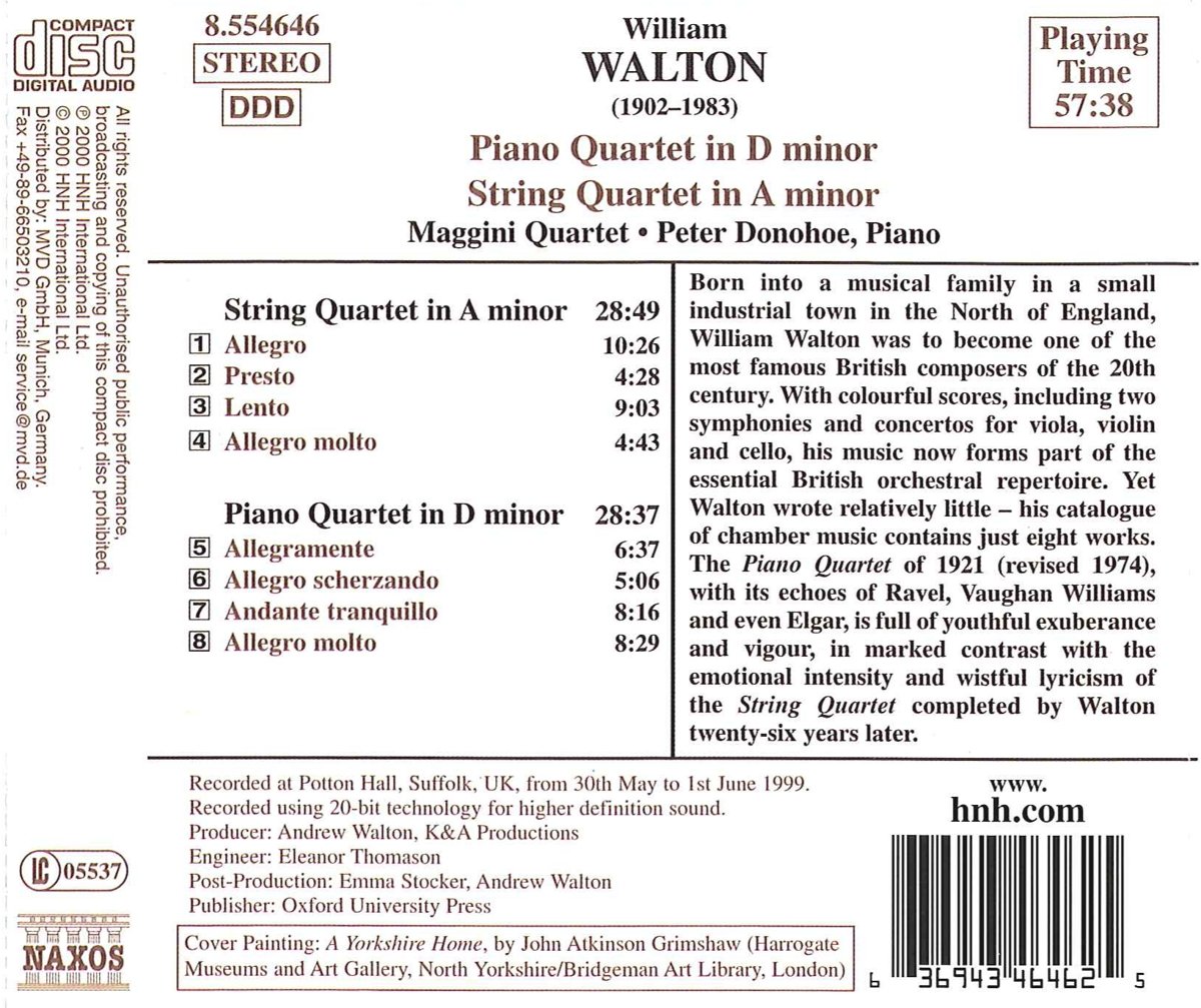 Peter Donohoe 윌리엄 월튼: 피아노 사중주, 현악 사중주 (William Walton : Piano Quartet in D minor, String Quartet in A minor) 