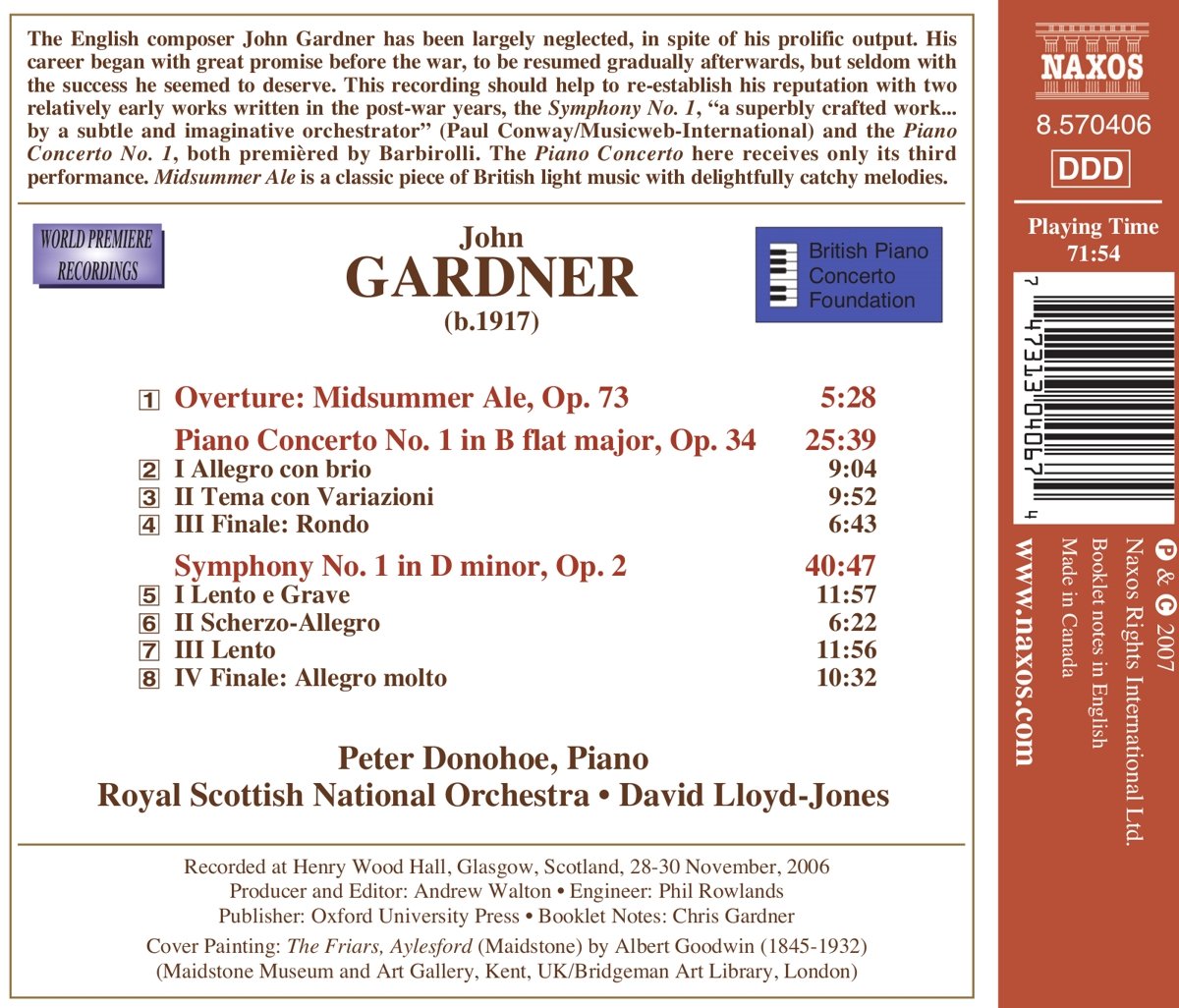 Peter Donohoe 존 가드너: 피아노 협주곡 1번, 교향곡 1번 외 (John Gardner: PIano Concerto No.1 Op.34, Symphony No.1 Op.2) 