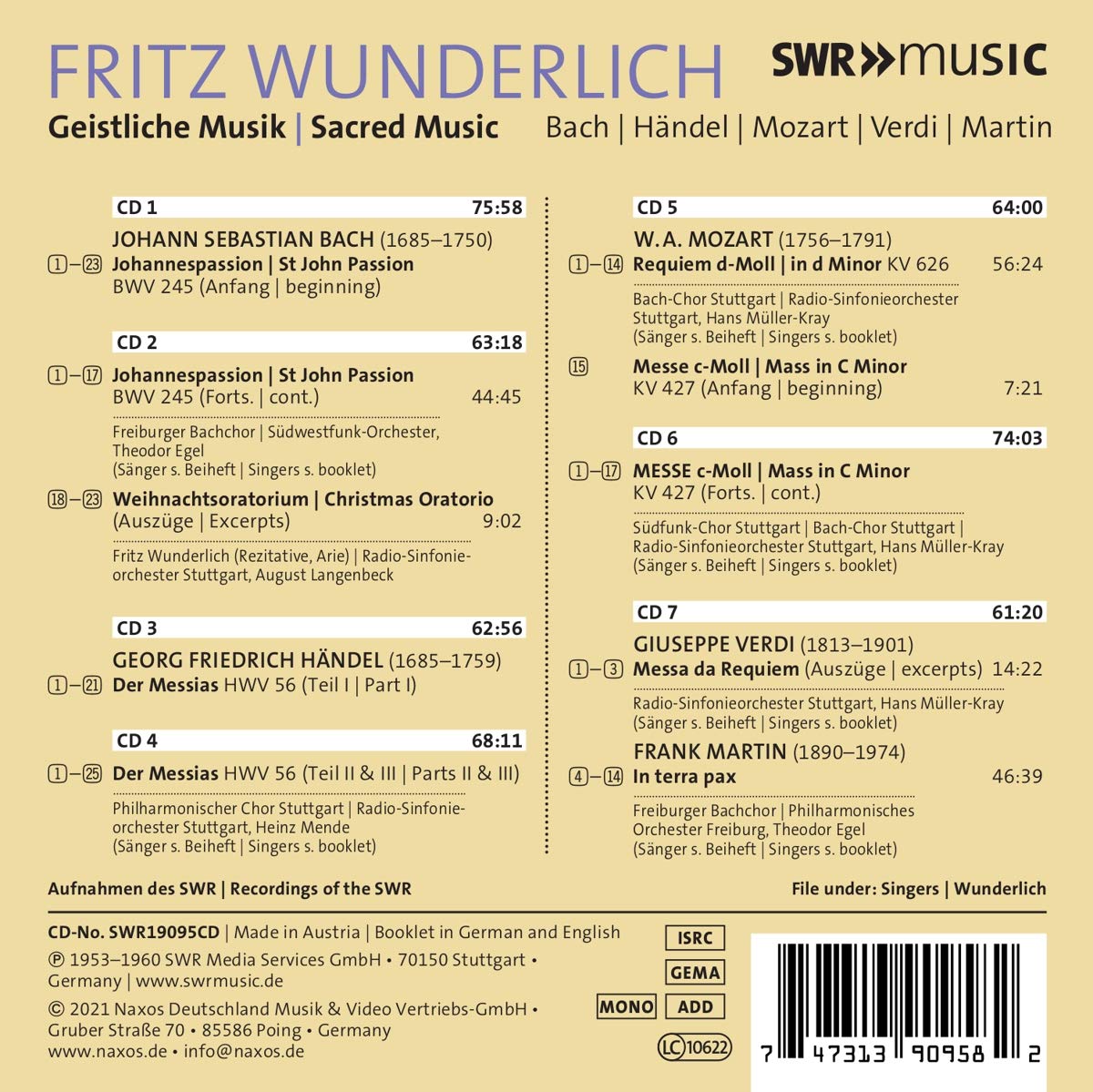 Fritz Wunderlich 프리츠 분덜리히가 부르는 종교 음악 (Sacred Music) 