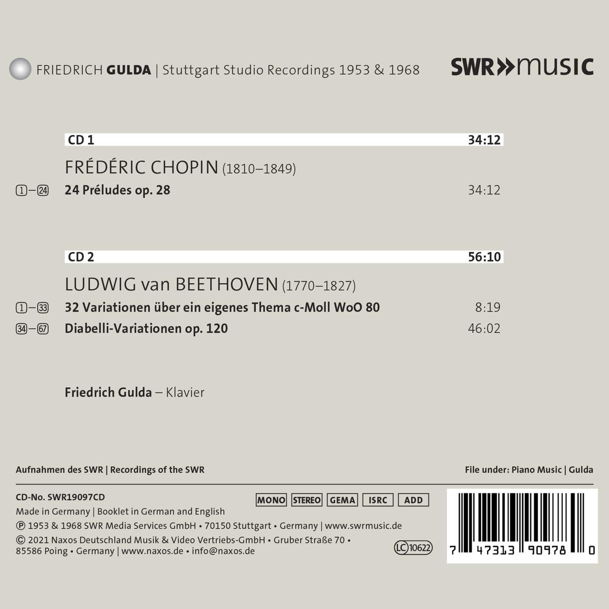 Friedrich Gulda 프리드리히 굴다 - 슈투트가르트 스튜디오 레코딩 1953 & 1968 (The Stuttgart Studio Recordings 19553 & 1968) 