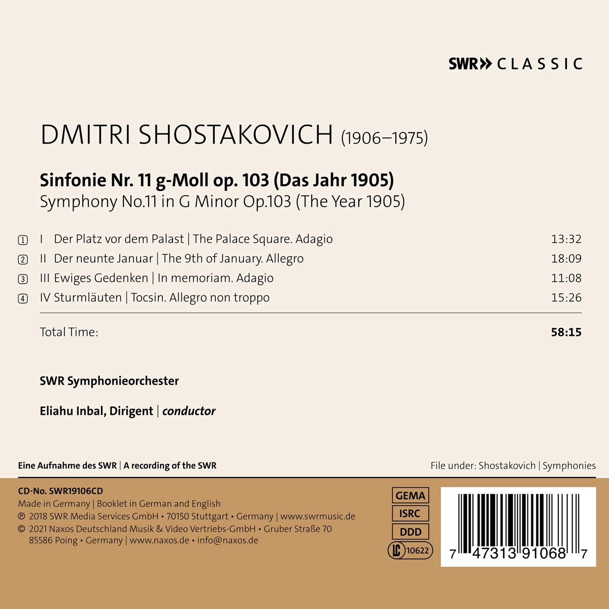 Eliahu Inbal 쇼스타코비치: 교향곡 11번 "1905년" (Shostakovich: Symphony No.11 Op.103 "Das Jahr 1905") 