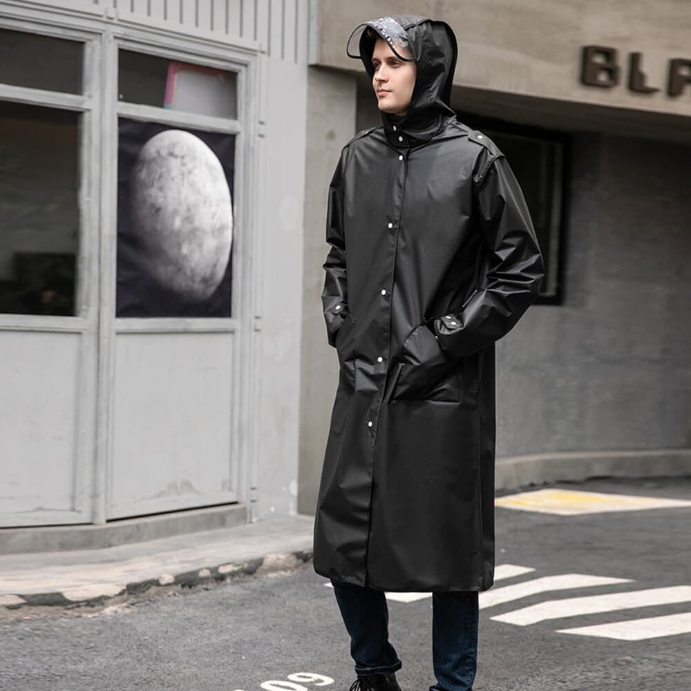 남녀공용 트렌치 레인코트(M) (블랙) 후드우비 비옷