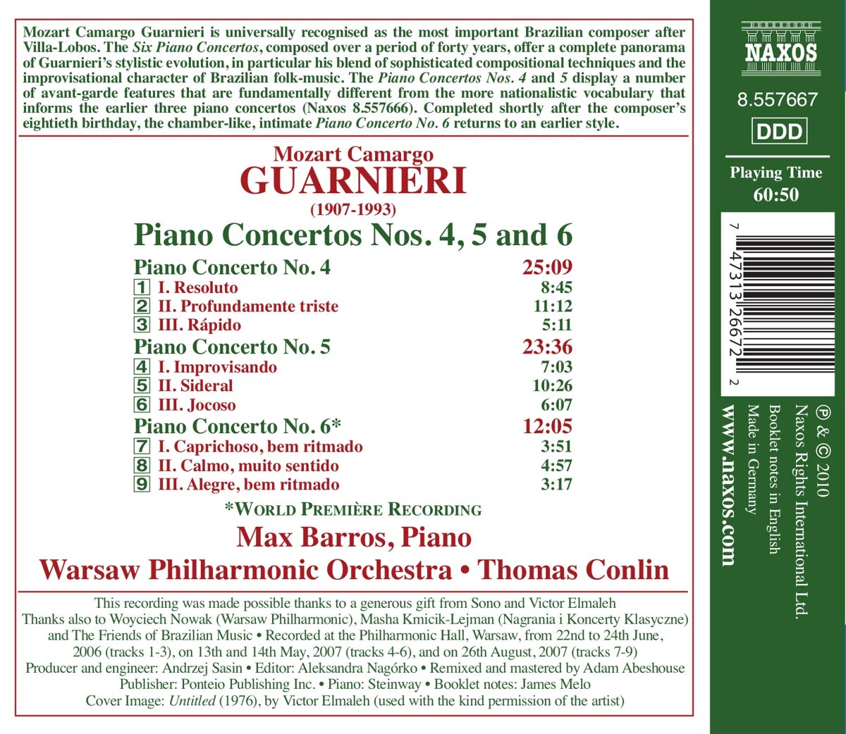 Max Barros 과르니에리: 피아노 협주곡 4-6번 (Guarnieri : Piano Concerto Nos.4-6) 