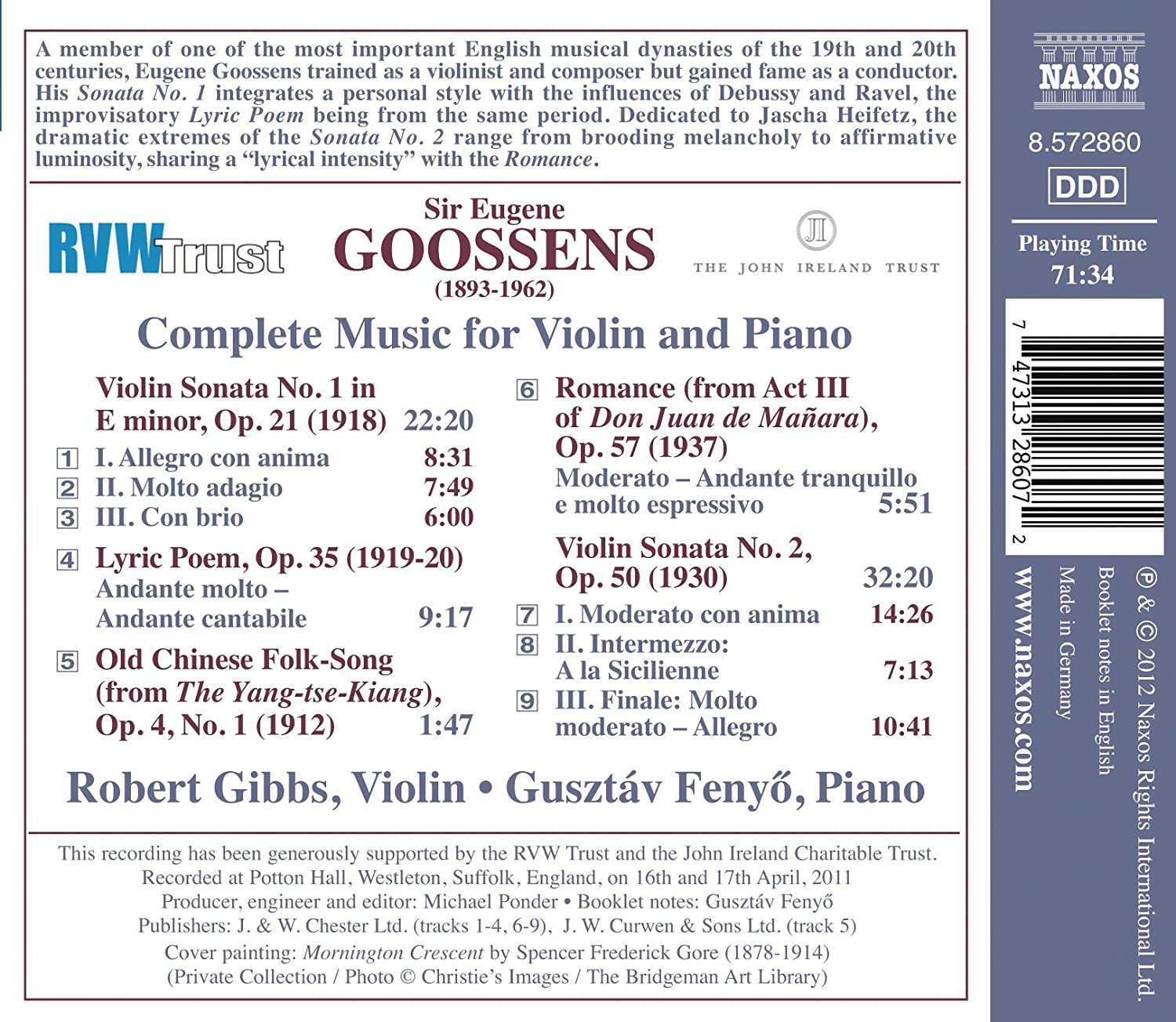 Robert Gibbs 구센스: 바이올린과 피아노를 위한 작품 전곡 (Goossens : Complete Music For Violin and Piano) 