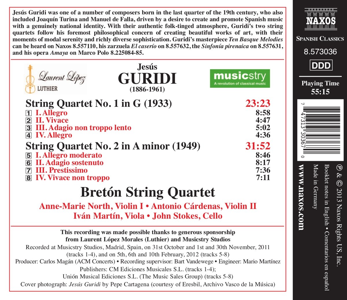Breton String Quartet 구리디: 현악 사중주 1, 2번 - 브레톤 현악사중주단 (Guridi : String Quartets Nos.1, 2) 