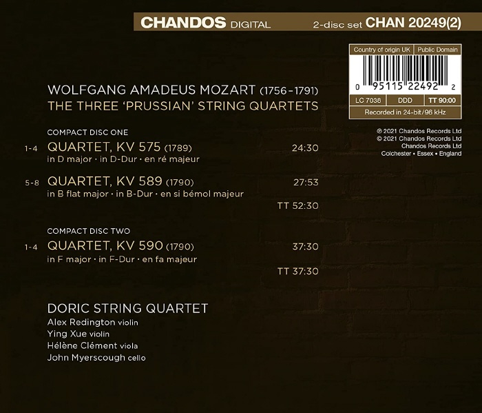 Doric String Quartet 모차르트: 프러시안 4중주집 - 현악 사중주 21-23번 (Mozart: Prussian Quartets - String Quartets K.575, K.589, K.590) 