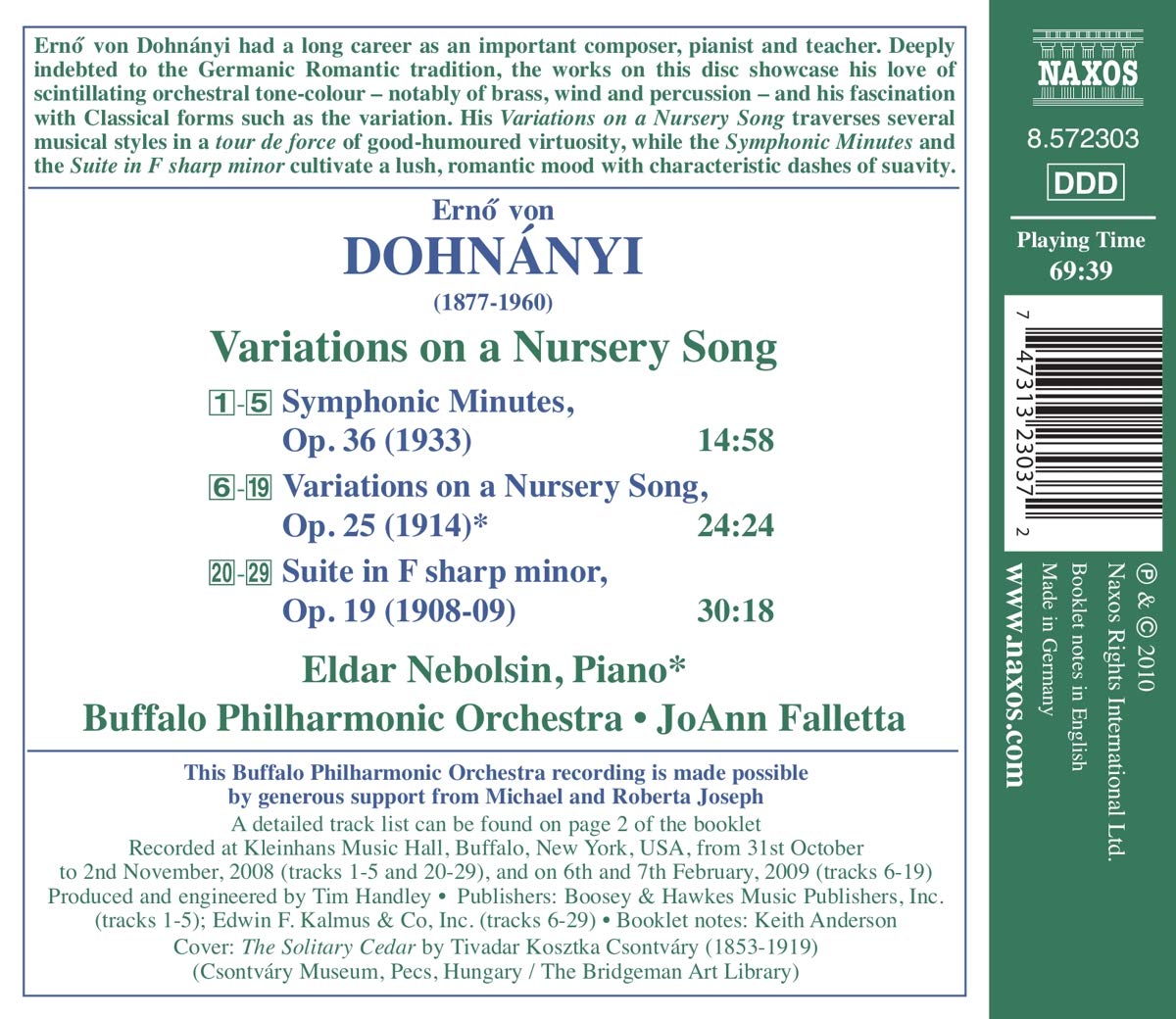 Eldar Nebolsin 도흐나니: 동요주제의 변주곡, 관현악 모음곡, 교향악의 순간 (Dohnanyi : Variations On A Nursery Song, Suite in F sharp minor, Symphonic Minutes)