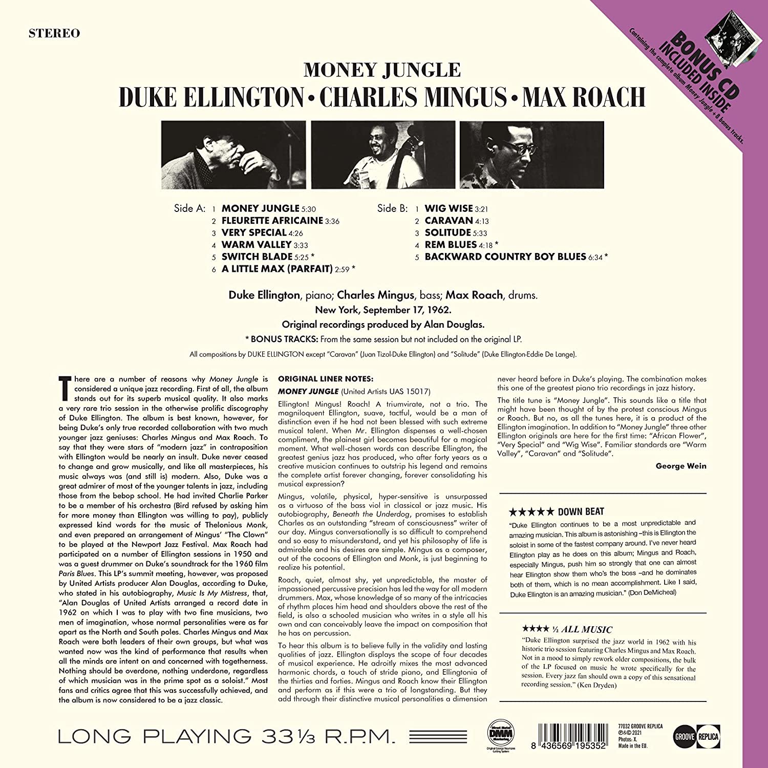 Duke Ellington / Charles Mingus / Max Roach (듀크 엘링턴 / 찰스 밍거스 / 막스 로치) - Money Jungle [LP+CD]