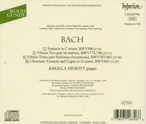 Angela Hewitt 바흐: 판타지아, 인벤션 외 (J.S.Bach: Fantasia, Invention, Chromatic Fantasia And Fugue) 