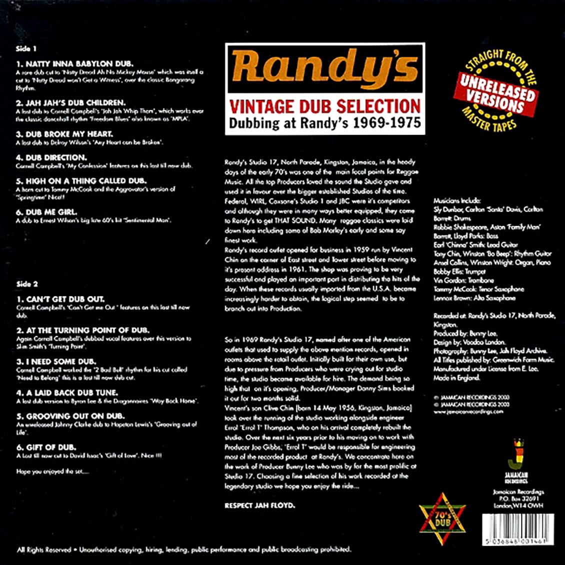 레게 음악 컴필레이션 - 빈티지 덥 셀렉션 (Vintage Dub Selection - Dubbing At Randy's 1969-1975) [LP] 