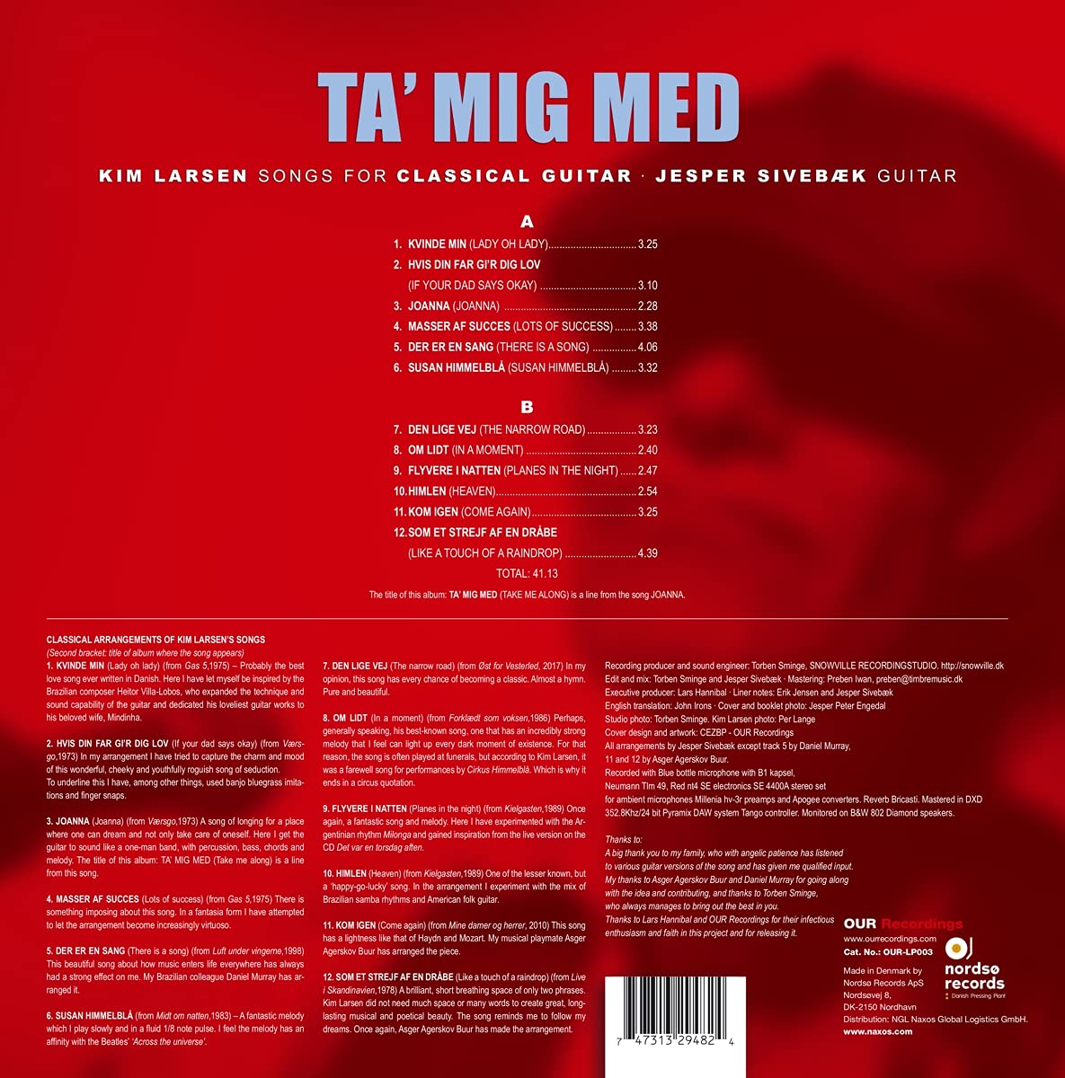 Jesper Sivebaek 기타 연주로 듣는 킴 라르센의 노래 (Kim Larsen Songs for Classical Guitar - Ta' Mig Med) [LP] 