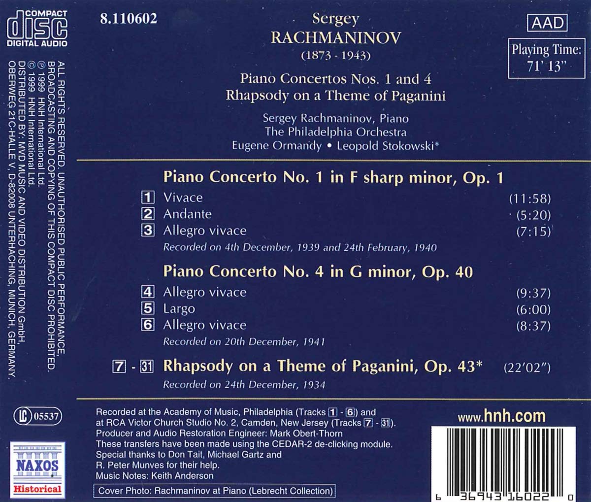 라흐마니노프가 직접 연주하는 피아노 협주곡 1, 4번 (Sergey Rachmaninov Plays Rachmaninov Piano Concertos Op.1, Op.40) 