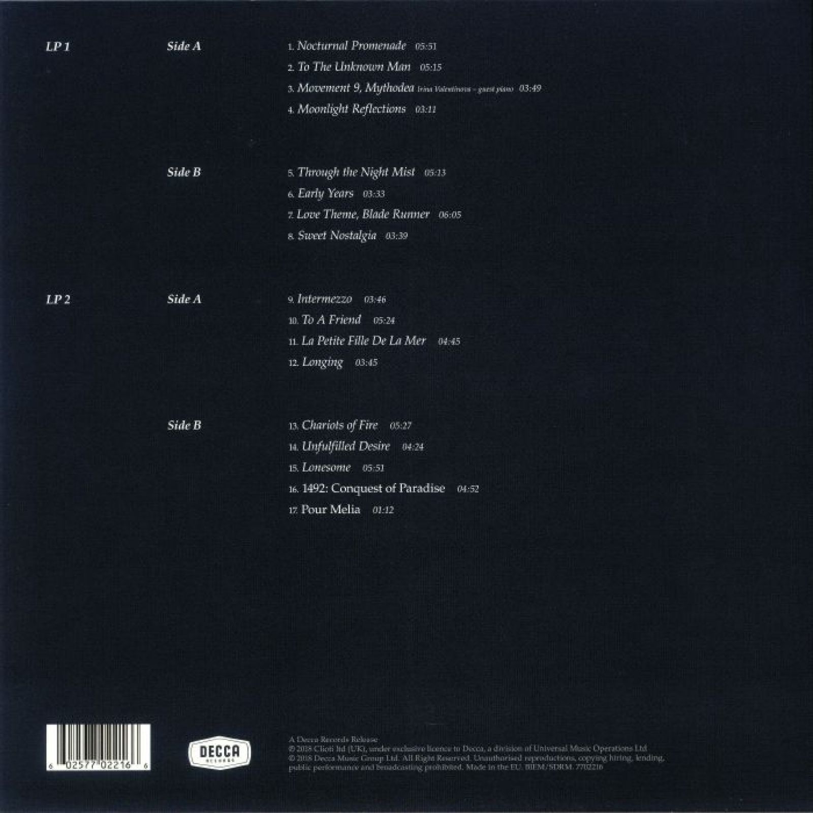 Vangelis 반젤리스: 녹턴 - 피아노로 연주한 반젤리스 작곡의 영화음악 (Nocturne - The Piano Album) [2LP]